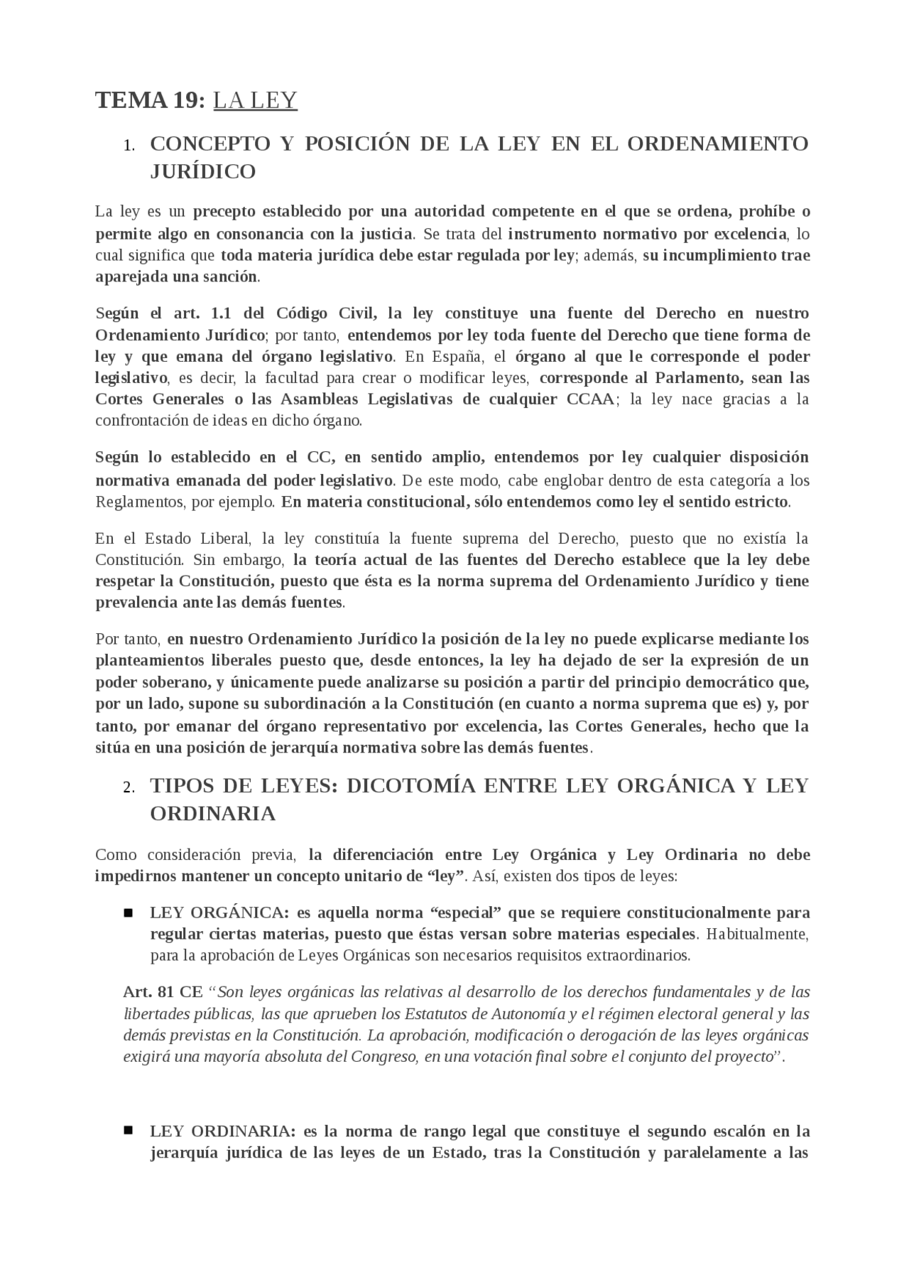 TEMA 19 LA LEY CONCEPTO Y POSICIÓN DE LA LEY EN EL ORDENAMIENTO JUR ...