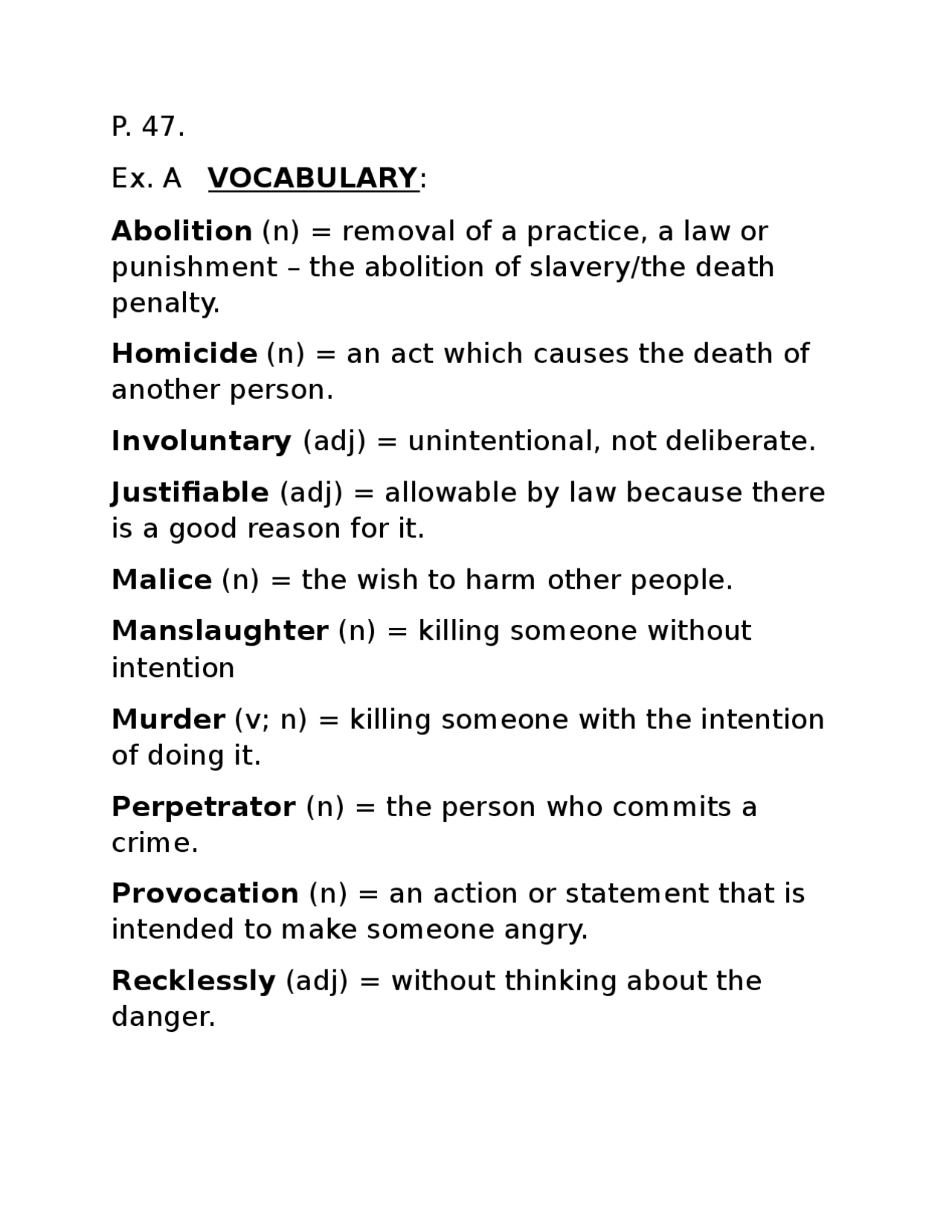 Vocabulary List for Criminal Justice and Legal Studies: Part 1 - Prof ...