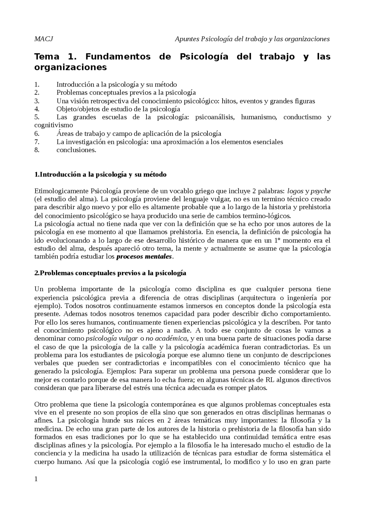 Psicologia tema 1 - Apuntes de Psicología del Trabajo - Docsity