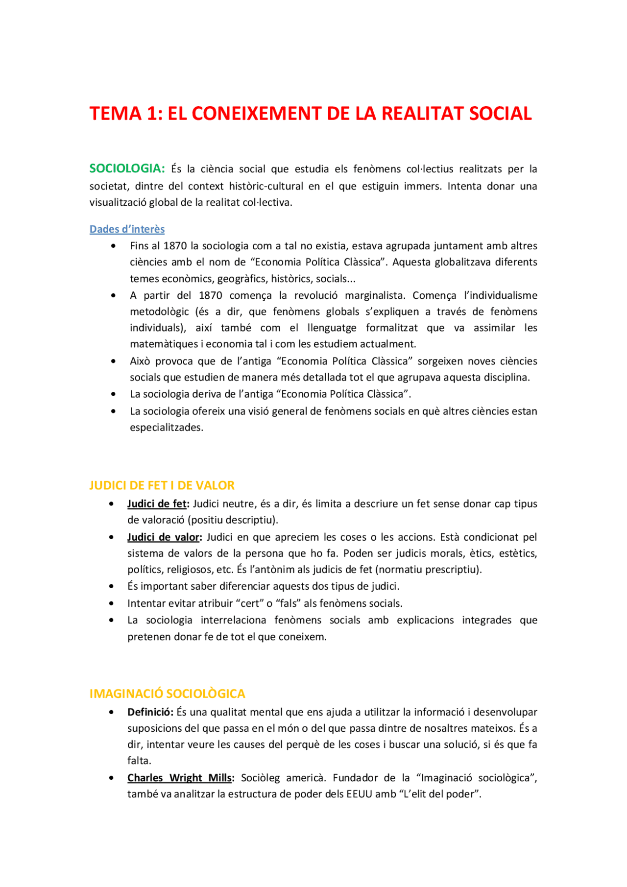 Apunts primer examen Sociologia - Apuntes de Sociología - Docsity