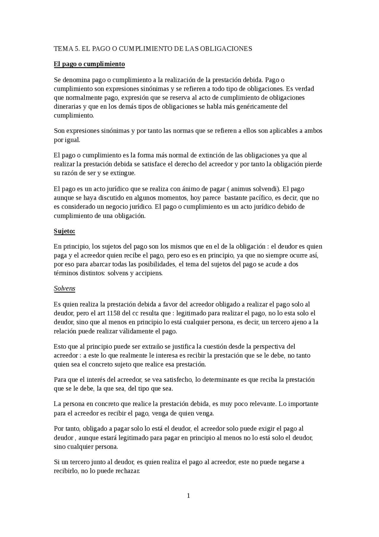EL PAGO O CUMPLIMIENTO DE LAS OBLIGACIONES El pago o cumpli - Apuntes ...