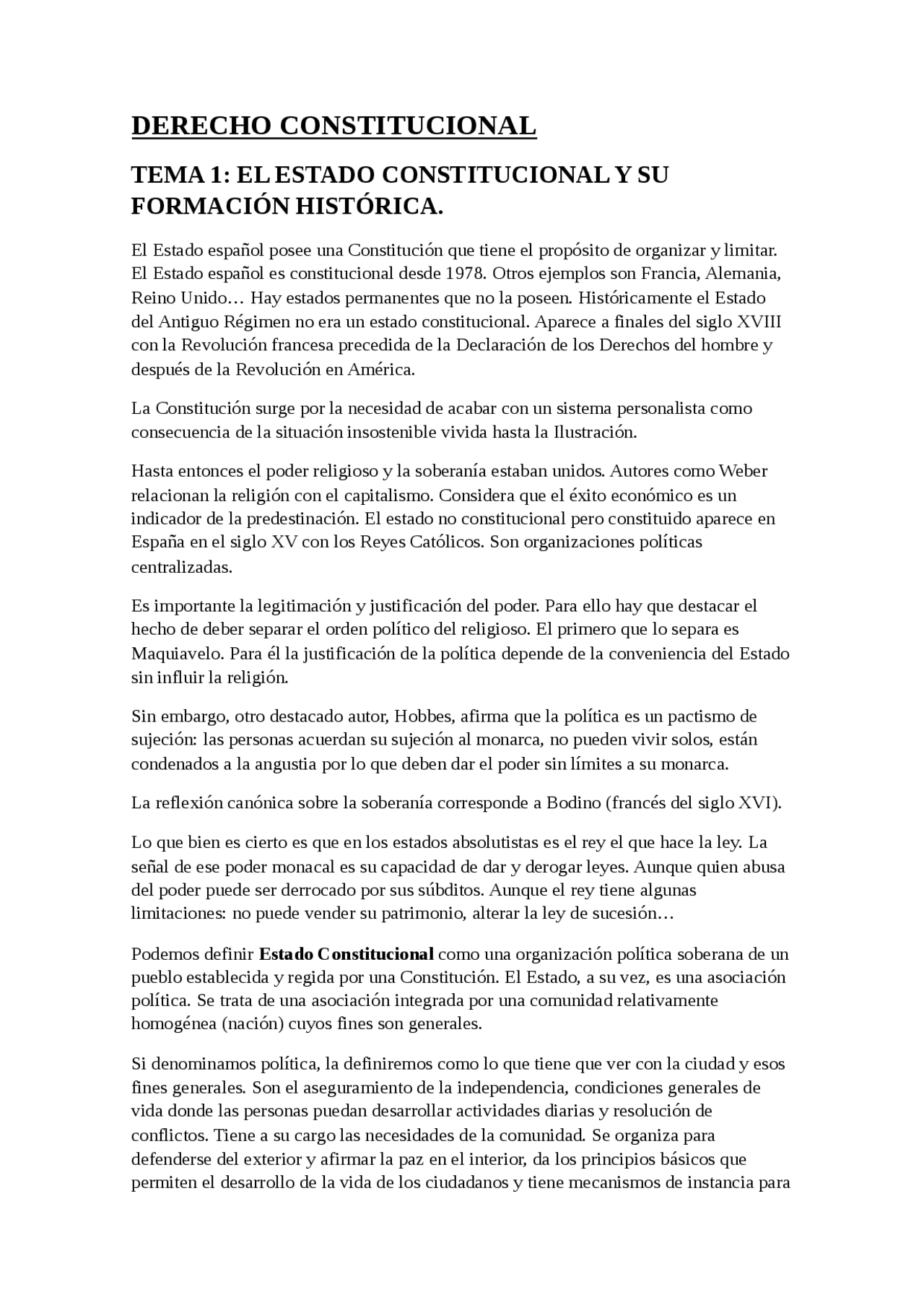 DERECHO CONSTITUCIONAL TEMA 1: EL ESTADO CONSTITUCIONAL Y SU - Apuntes ...