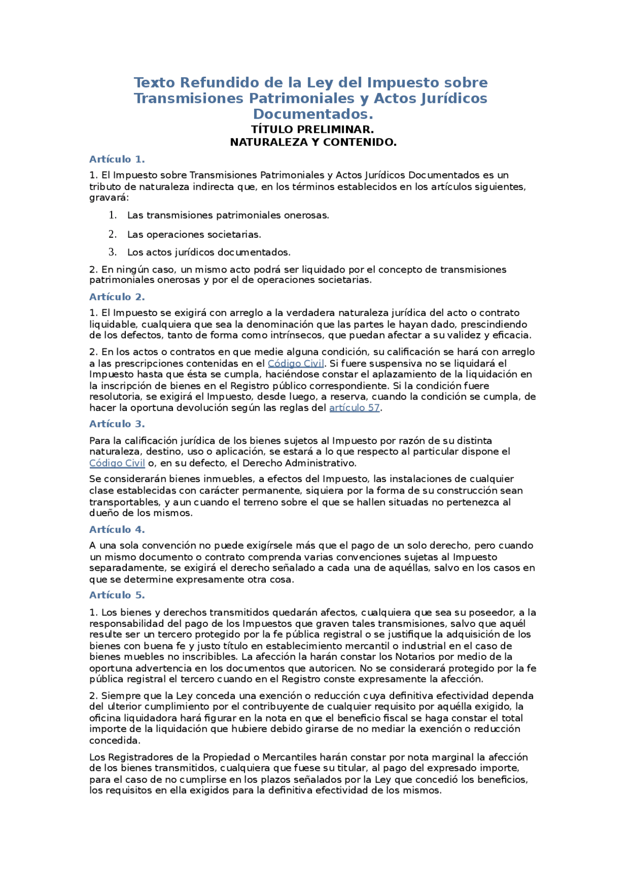 La Ley del Impuesto sobre Transmisiones Patrimoniales y Actos jurídicos