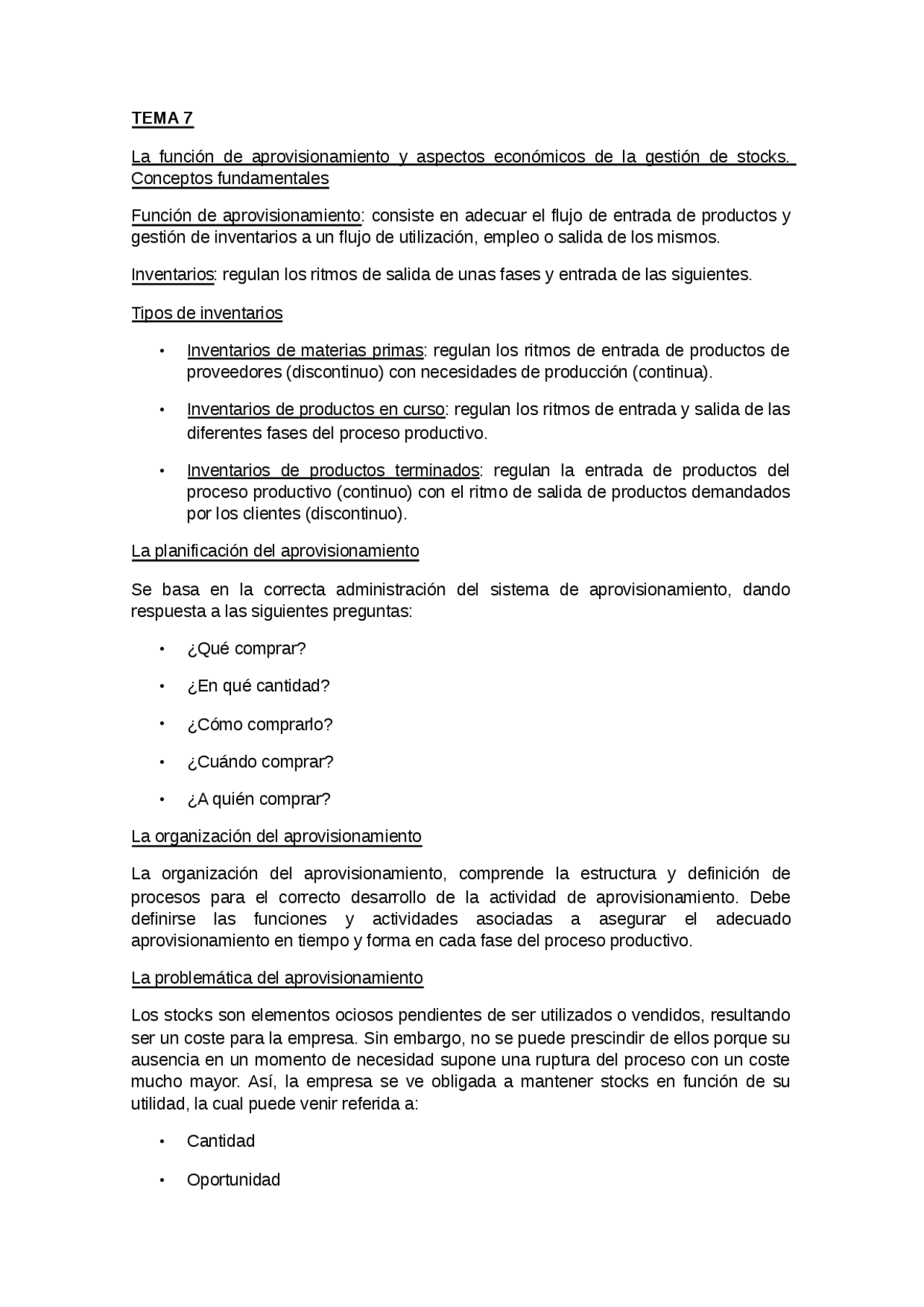 TEMA 7 La función de aprovisionamiento y aspectos económicos de l ...