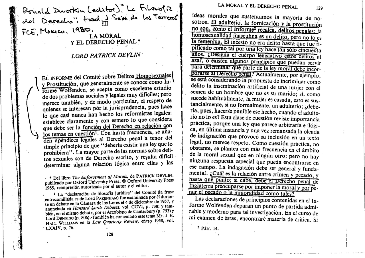 Patrick Devlin - Apuntes de Teoría del Derecho - Docsity