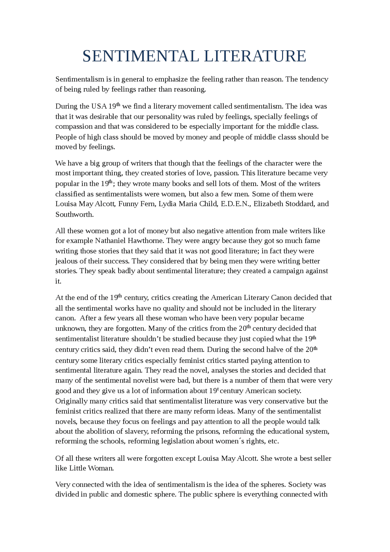 Sentimentalism - Apuntes de Literatura Americana - Docsity