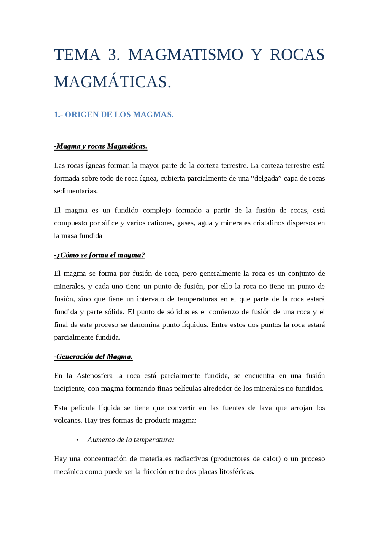 TEMA 3. MAGMATISMO Y ROCAS MAGMÁTICAS 1.- ORIGEN DE LOS M - Apuntes de ...