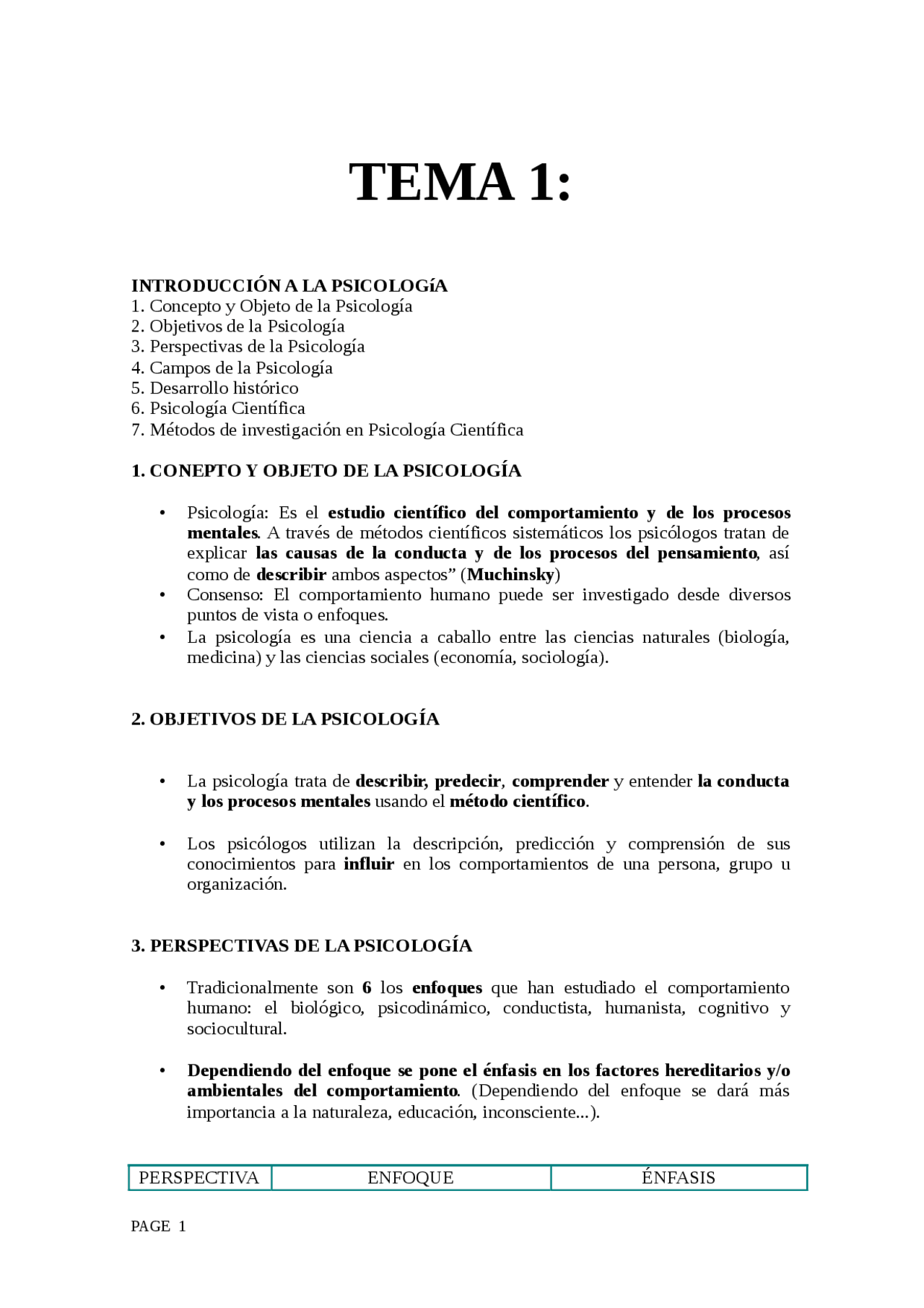 TEMA 1 INTRODUCCIÓN A LA PSICOLOGíA 1. Concepto y Objeto de la ...
