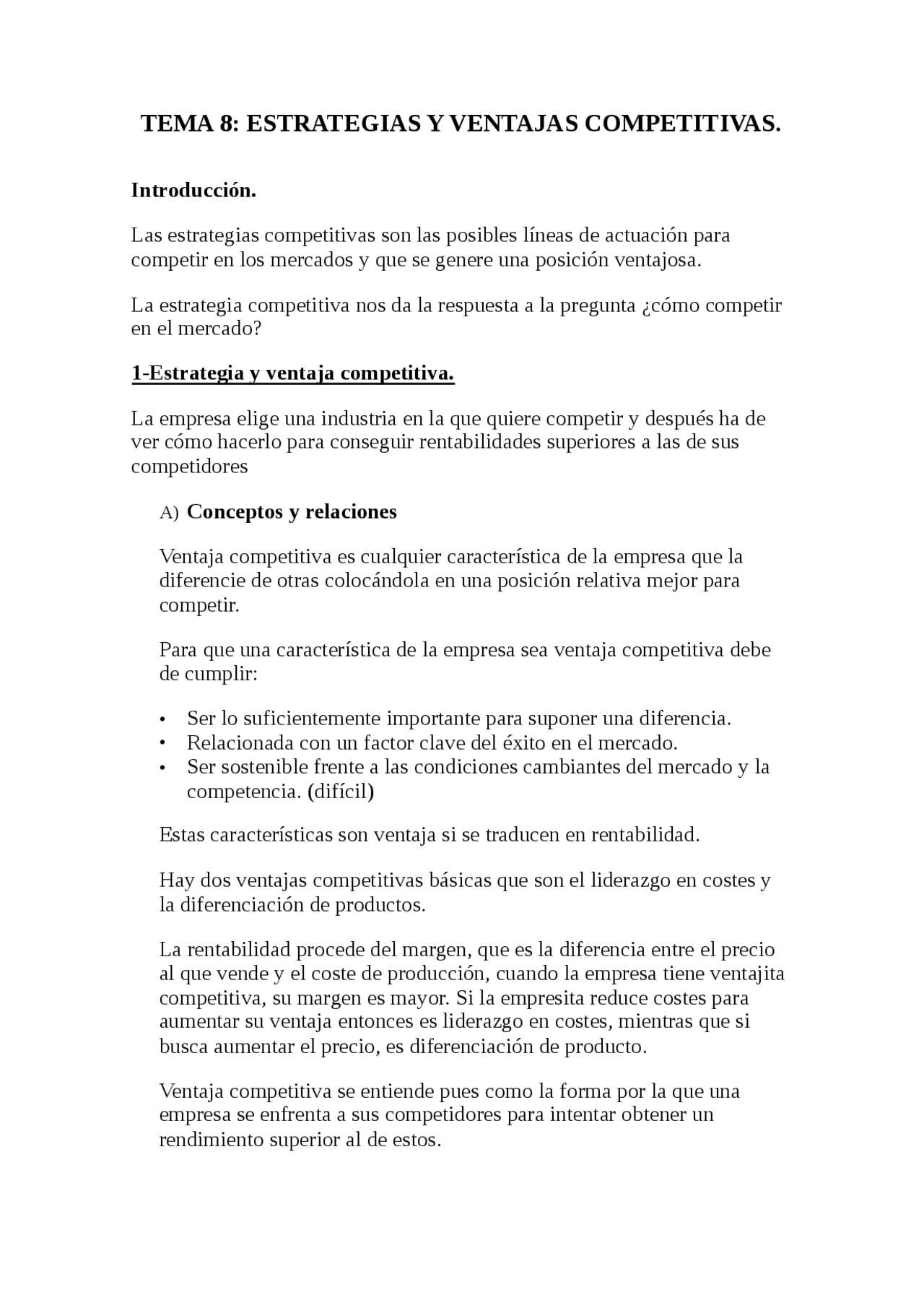 TEMA 8: ESTRATEGIAS Y VENTAJAS COMPETITIVAS - Apuntes de Administración ...