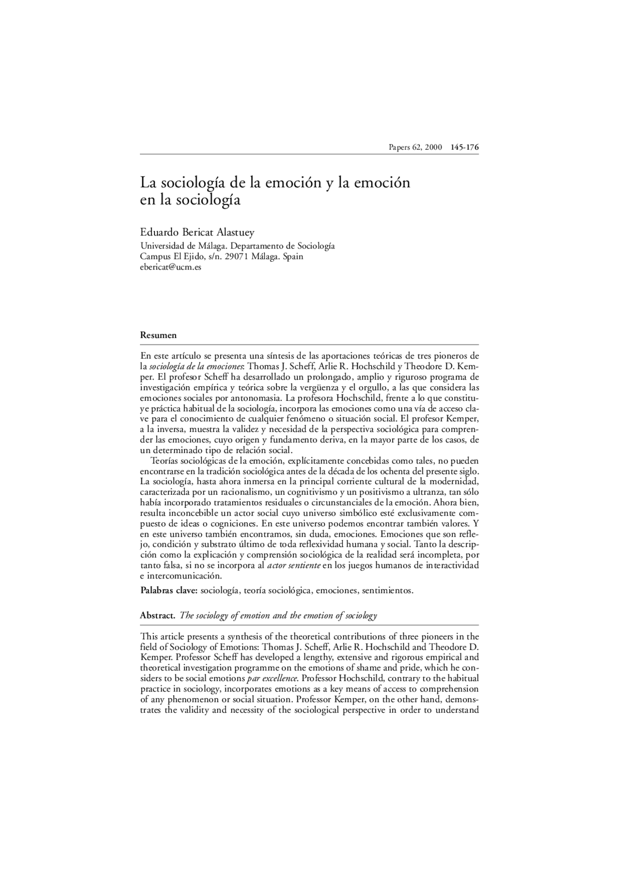 Sociología de las emociones Apuntes de Comunicación Audiovisual Docsity