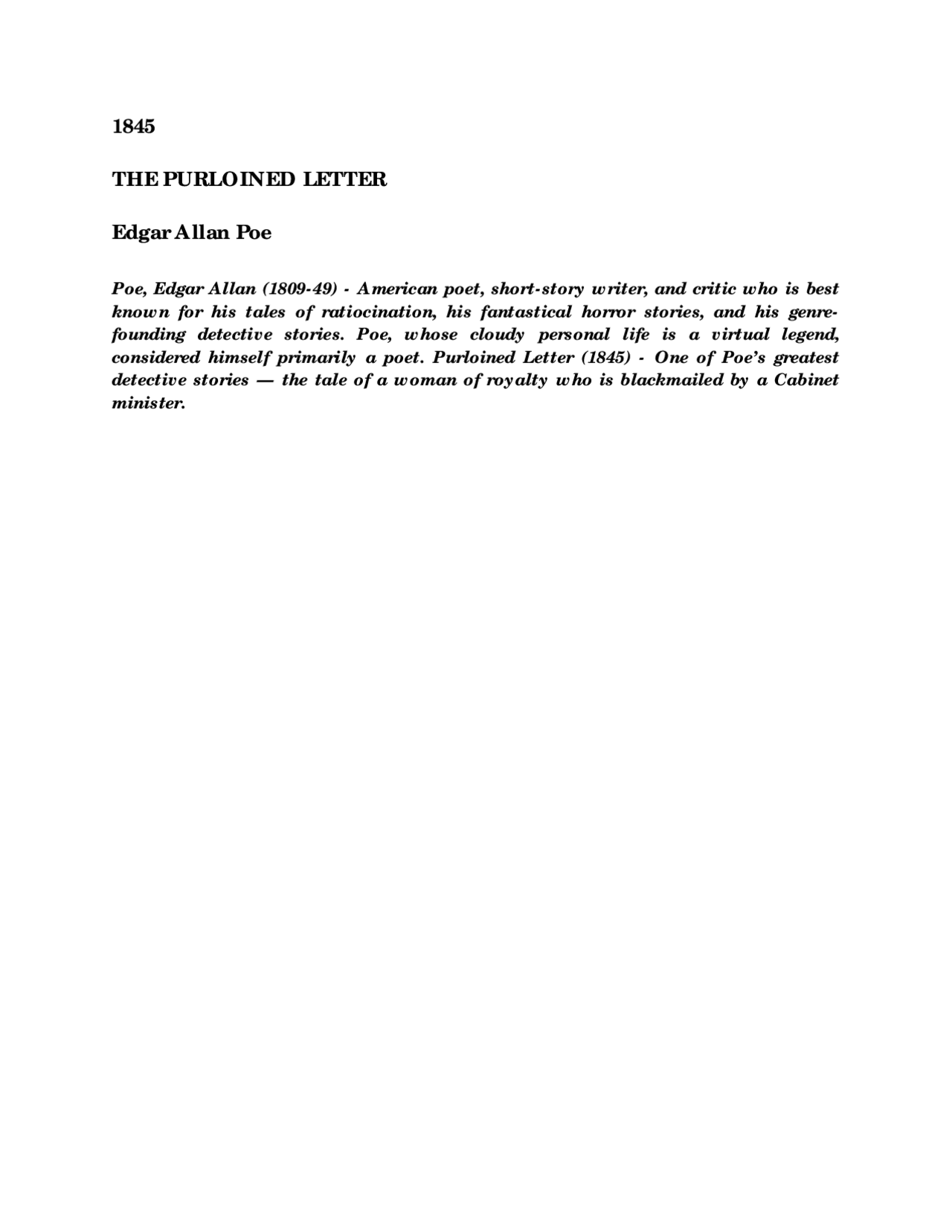Poe. The Purloined Letter - Apuntes de Idioma Inglés - Docsity