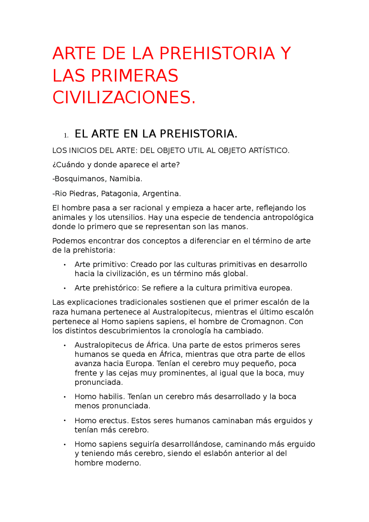 Arte Paleolitico - Apuntes de Historia del Arte - Docsity