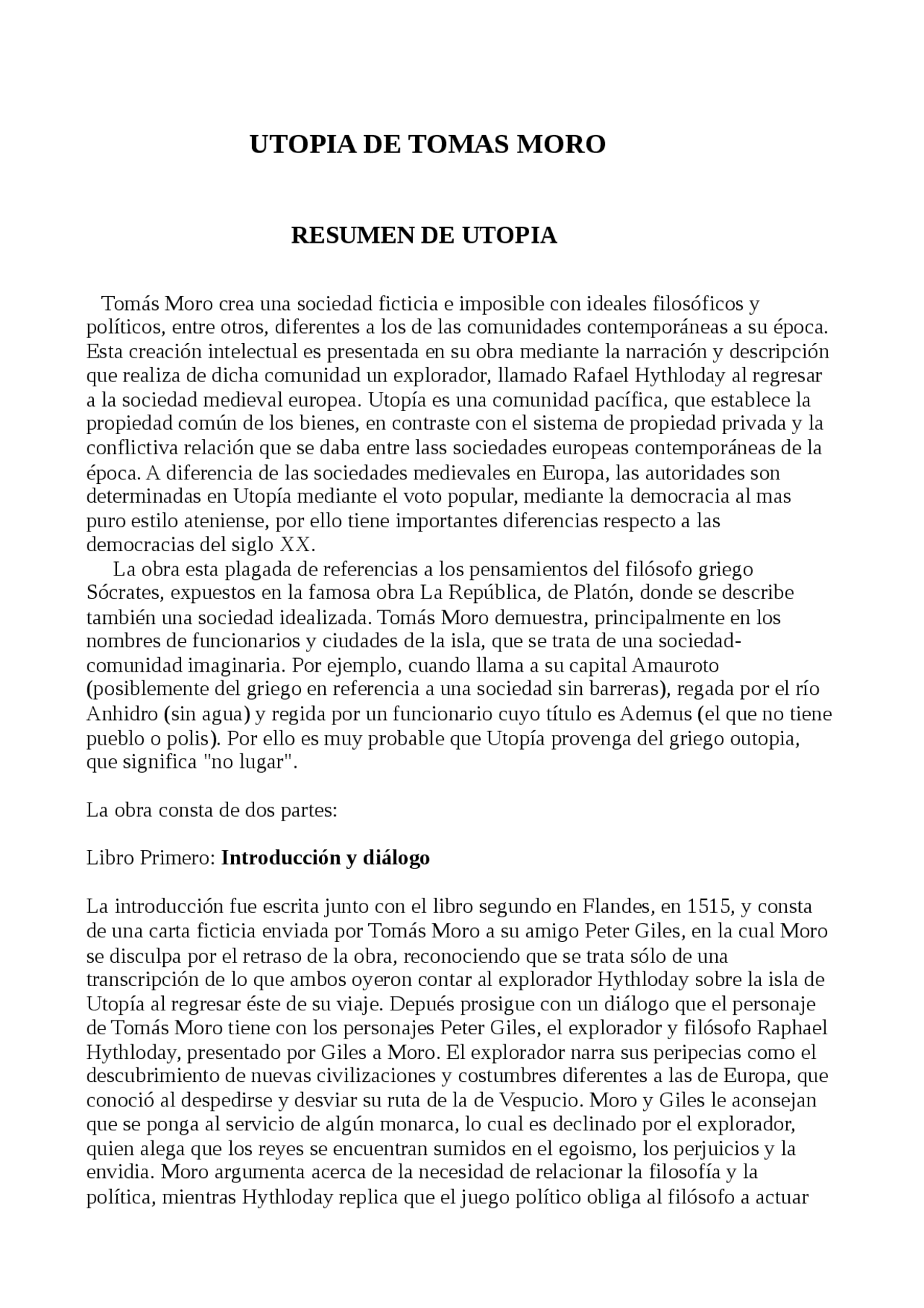 Utopia De Tomas Moro Resumen Apuntes De Historia De Los Estados Unidos Docsity