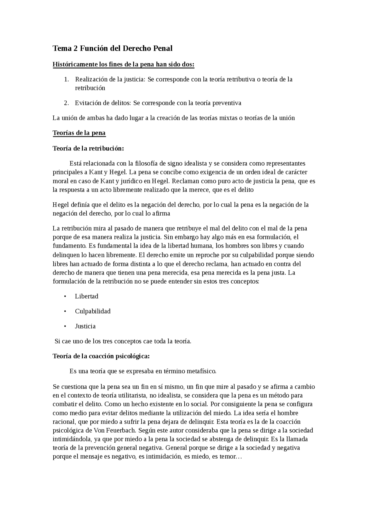 DERECHO PENAL I. TEMA 2 - Apuntes de Derecho Penal - Docsity