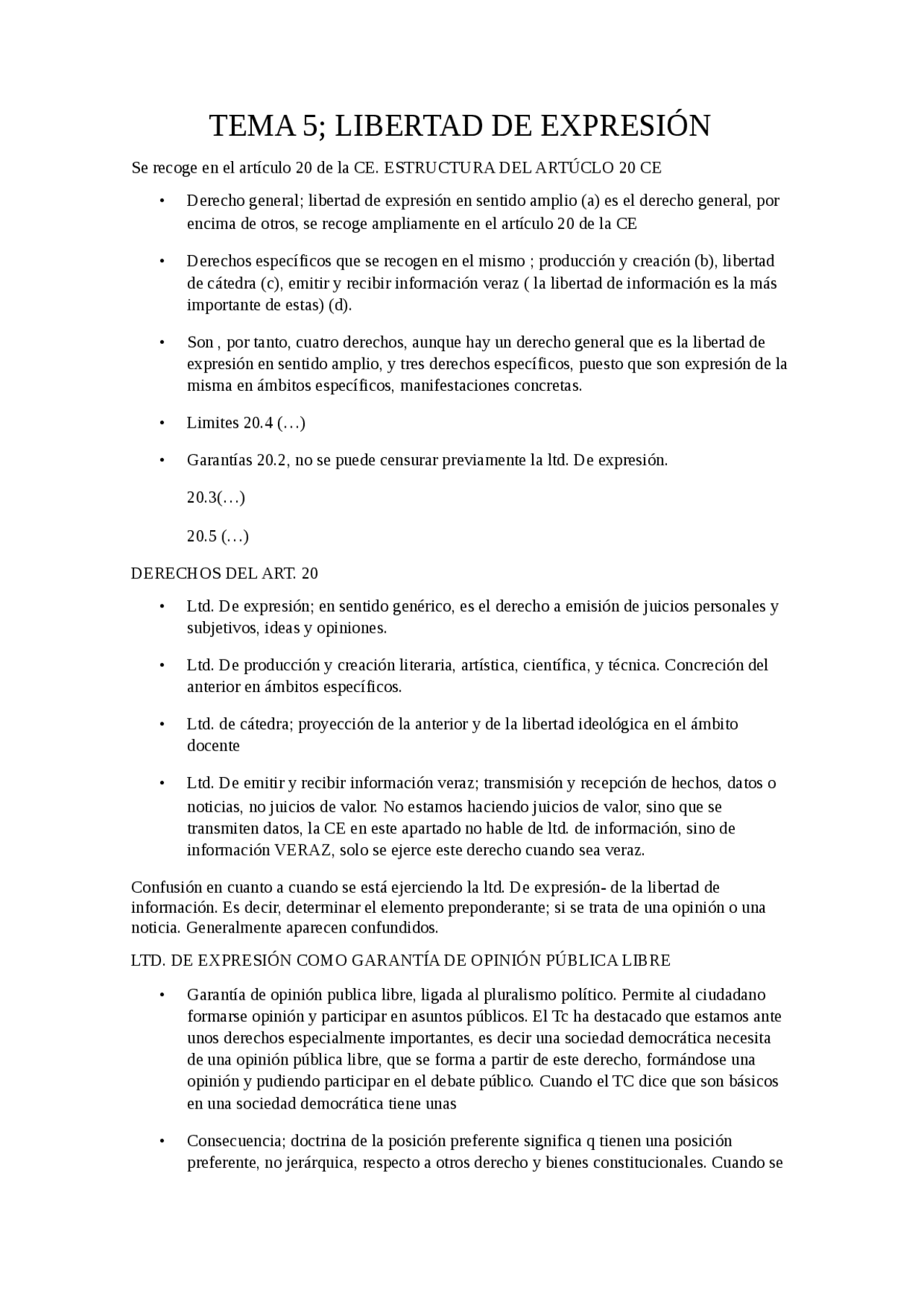 La libertad de expresión - Apuntes de Derecho Constitucional - Docsity