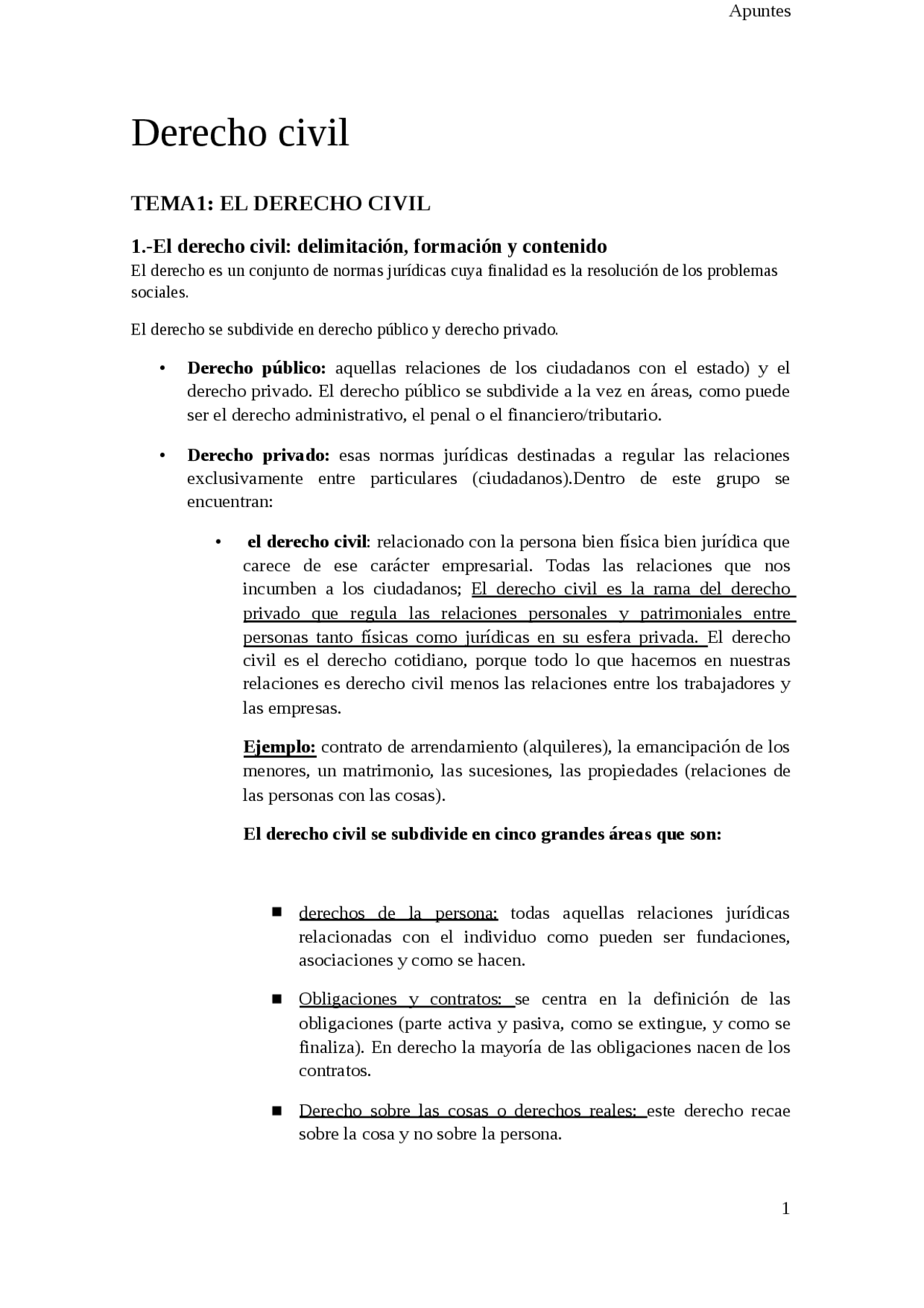 CIVIL I. APUNTES CLASE - Apuntes de Derecho Civil - Docsity