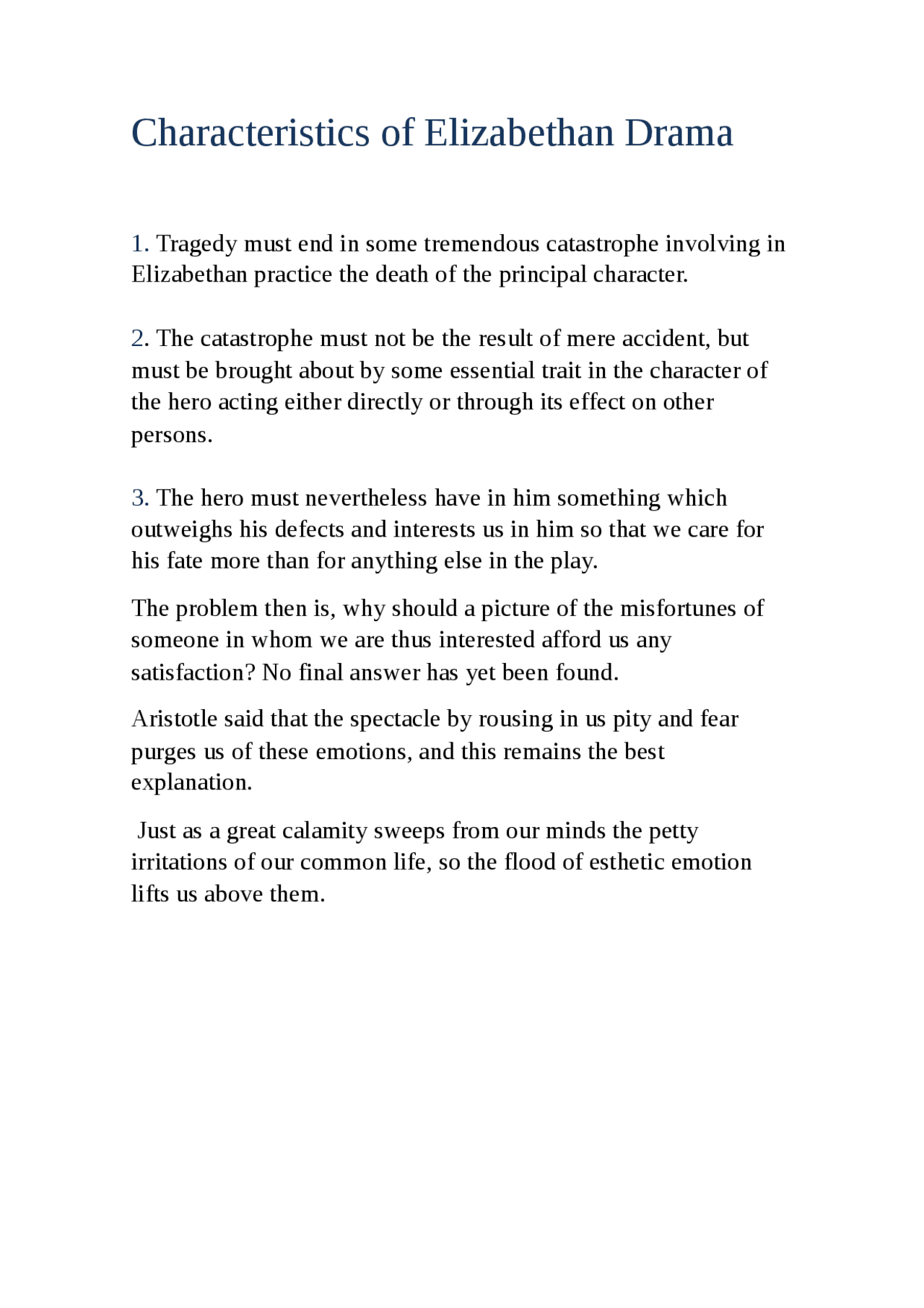 Characteristics of the Elizabethan Drama - Apuntes de Teatro - Docsity