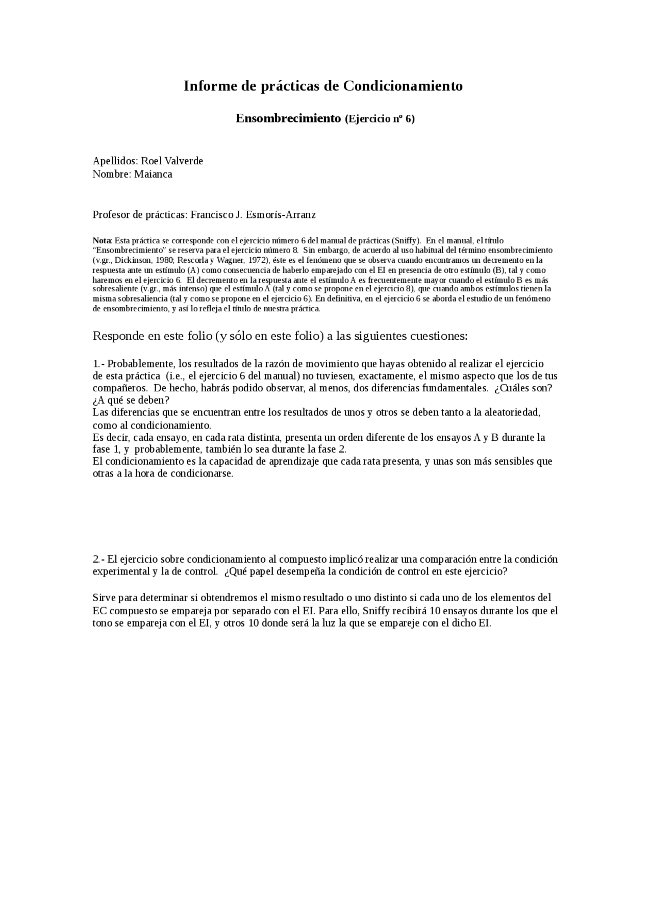 Práctica Sniffy 2 primera parte - Ejercicios de Psicología - Docsity