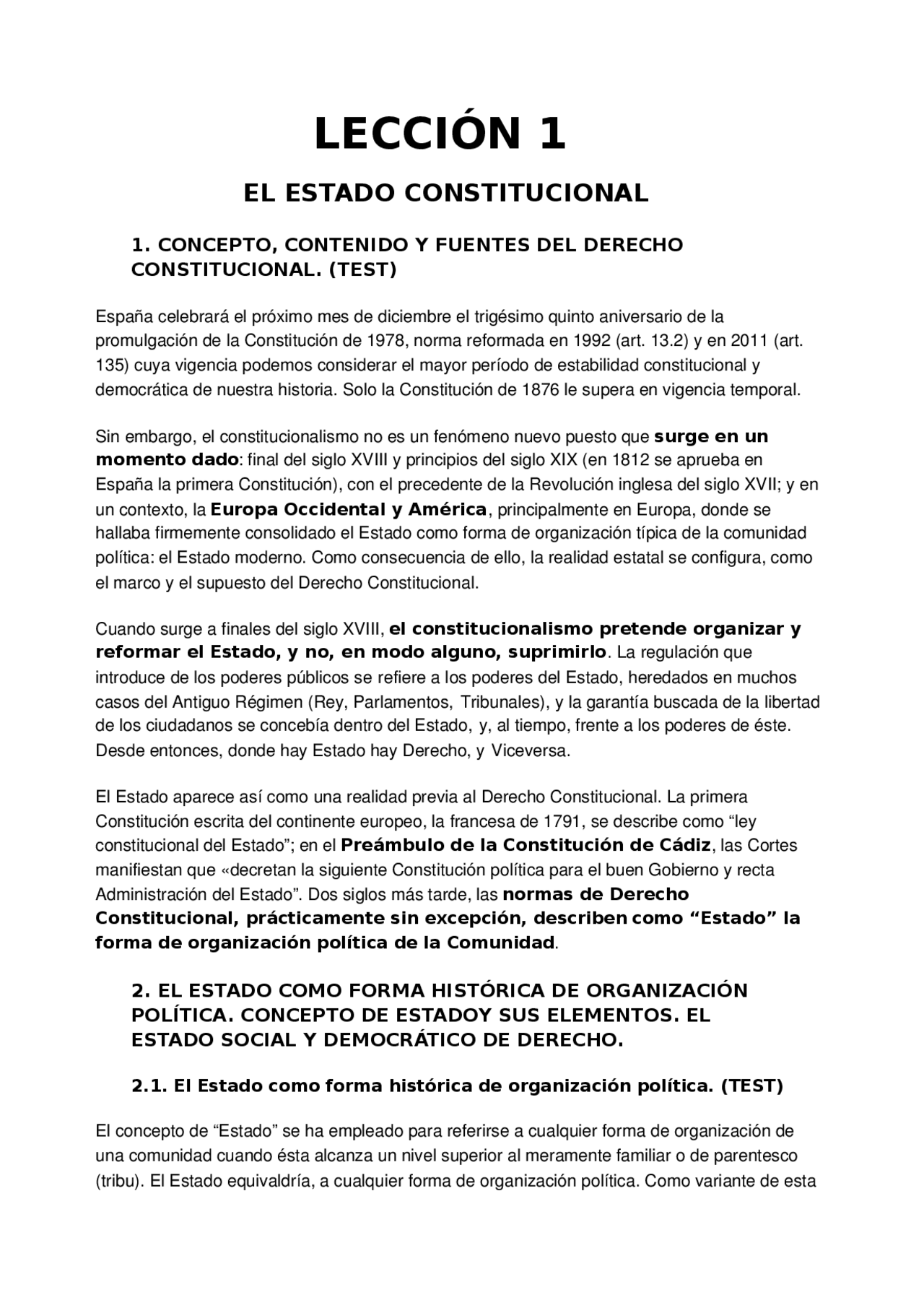 LECCIÓN 1 EL ESTADO CONSTITUCIONAL - Apuntes de Derecho Constitucional ...