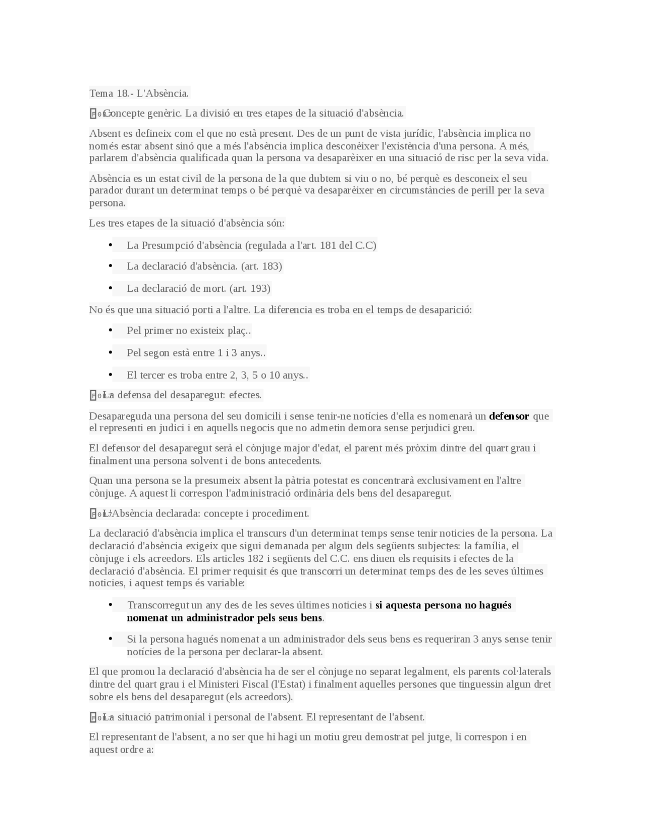 Absencia derecho civil - Apuntes de Criminología - Docsity