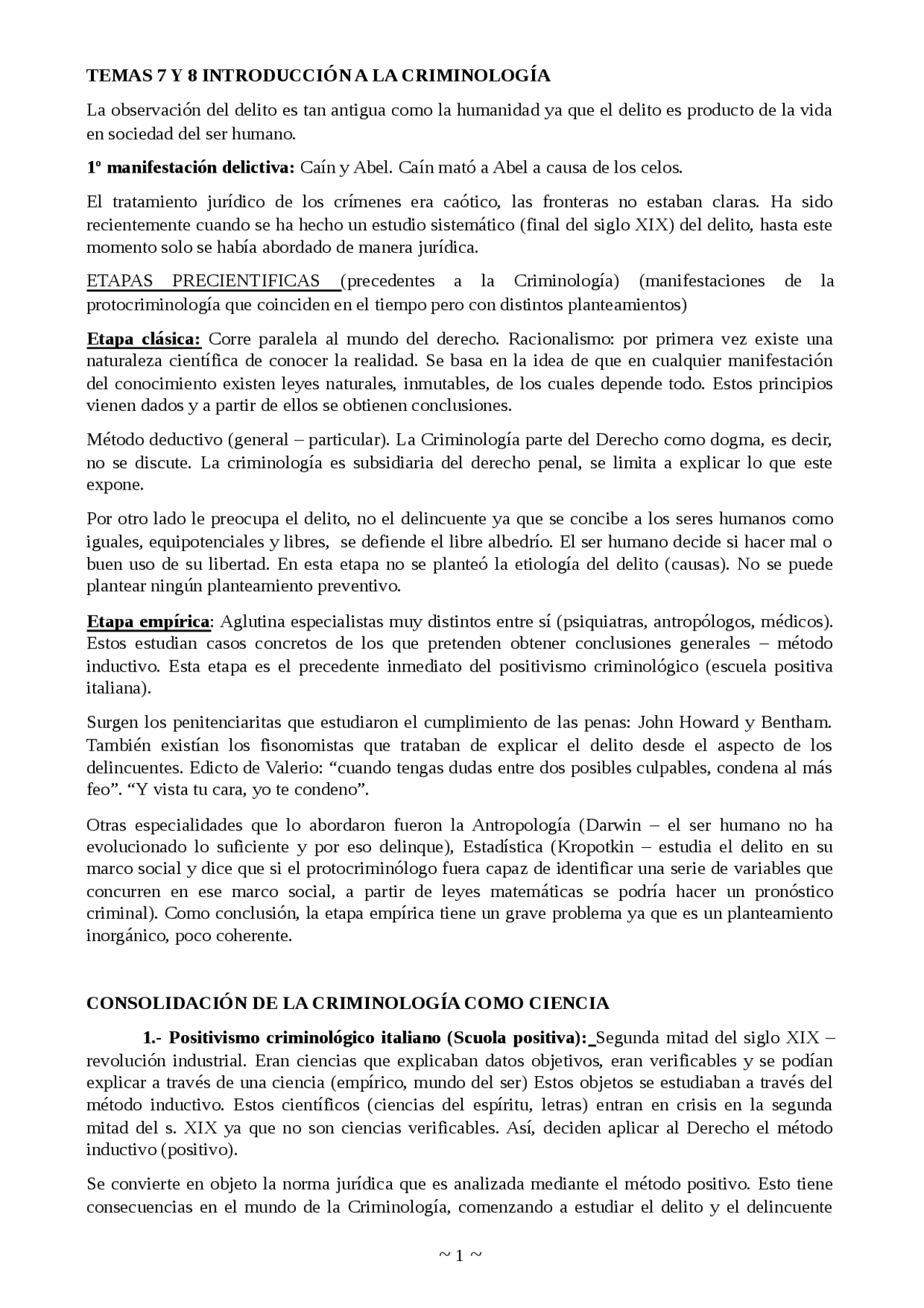 Temas 7 Y 8 Introducción A La Criminología Apuntes De Criminología Docsity