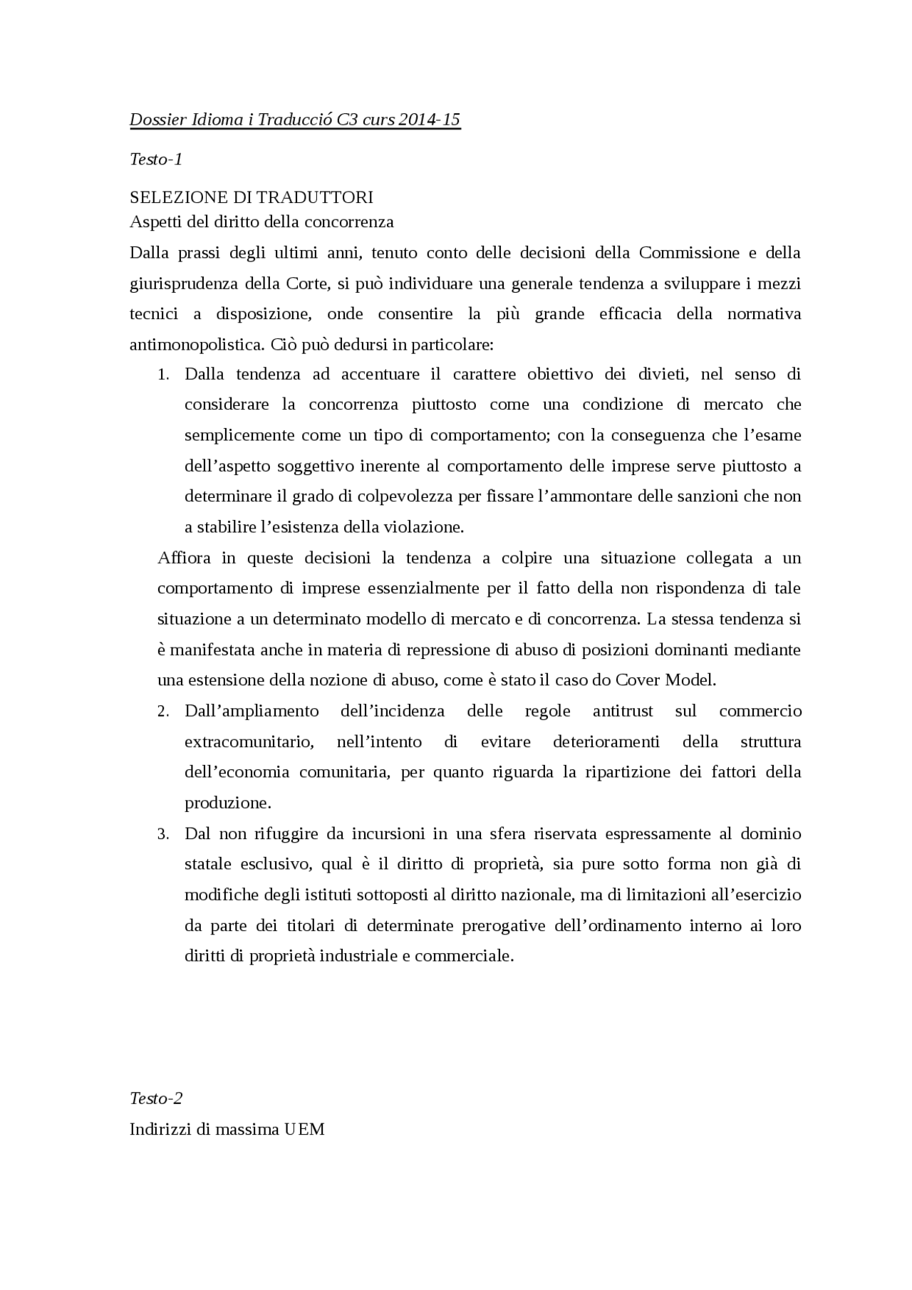 Textos en italiano Italiano c3 - Apuntes de Idioma Italiano - Docsity