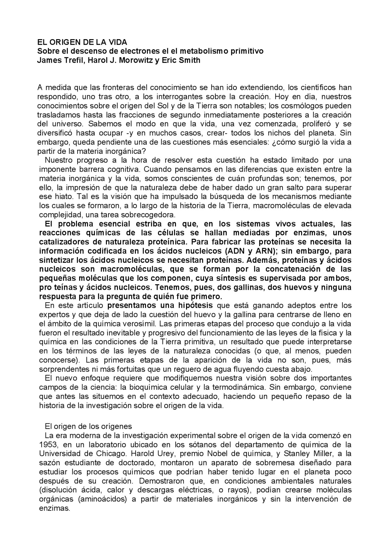 Origen de la vida - Apuntes de Biología - Docsity