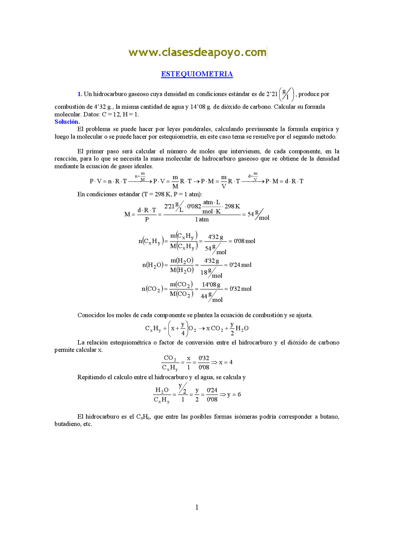 Ejercicios Estequiometria Ejercicios resueltos estequiometria - Ejercicios de Química - Docsity