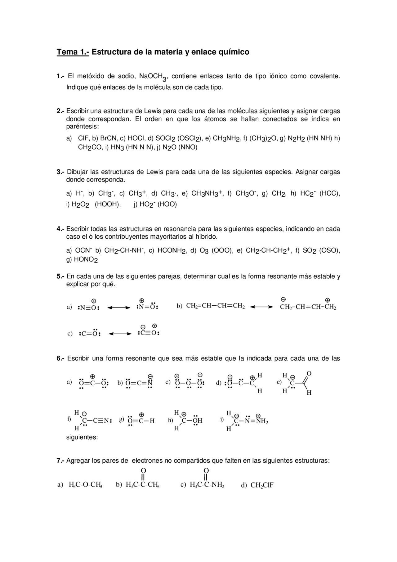 Uv Bioquimica Tema 1 Estructura De La Materia Y Enlace Quimico Problemas Ejercicios De Bioquimica Docsity