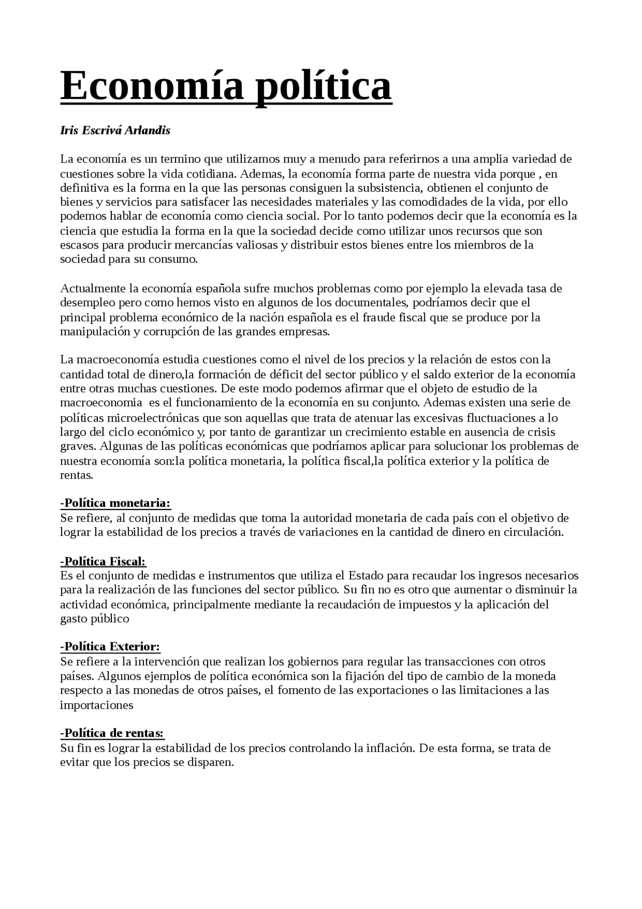 Grandes cuestiones de economia politica Apuntes de Economía Docsity