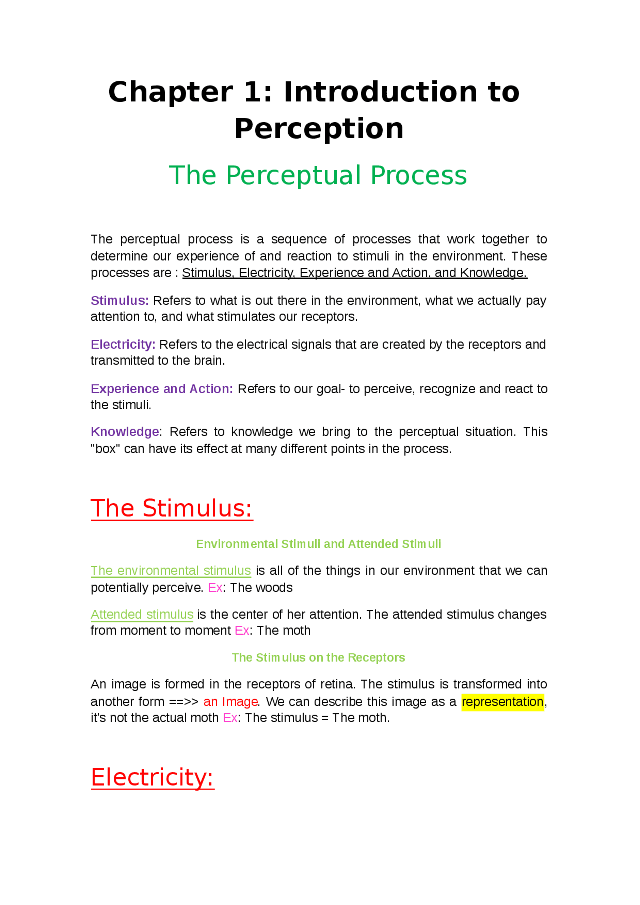 Perception Introduction Chapter 1. Introduction to Perception - Apuntes de Psicología - Docsity
