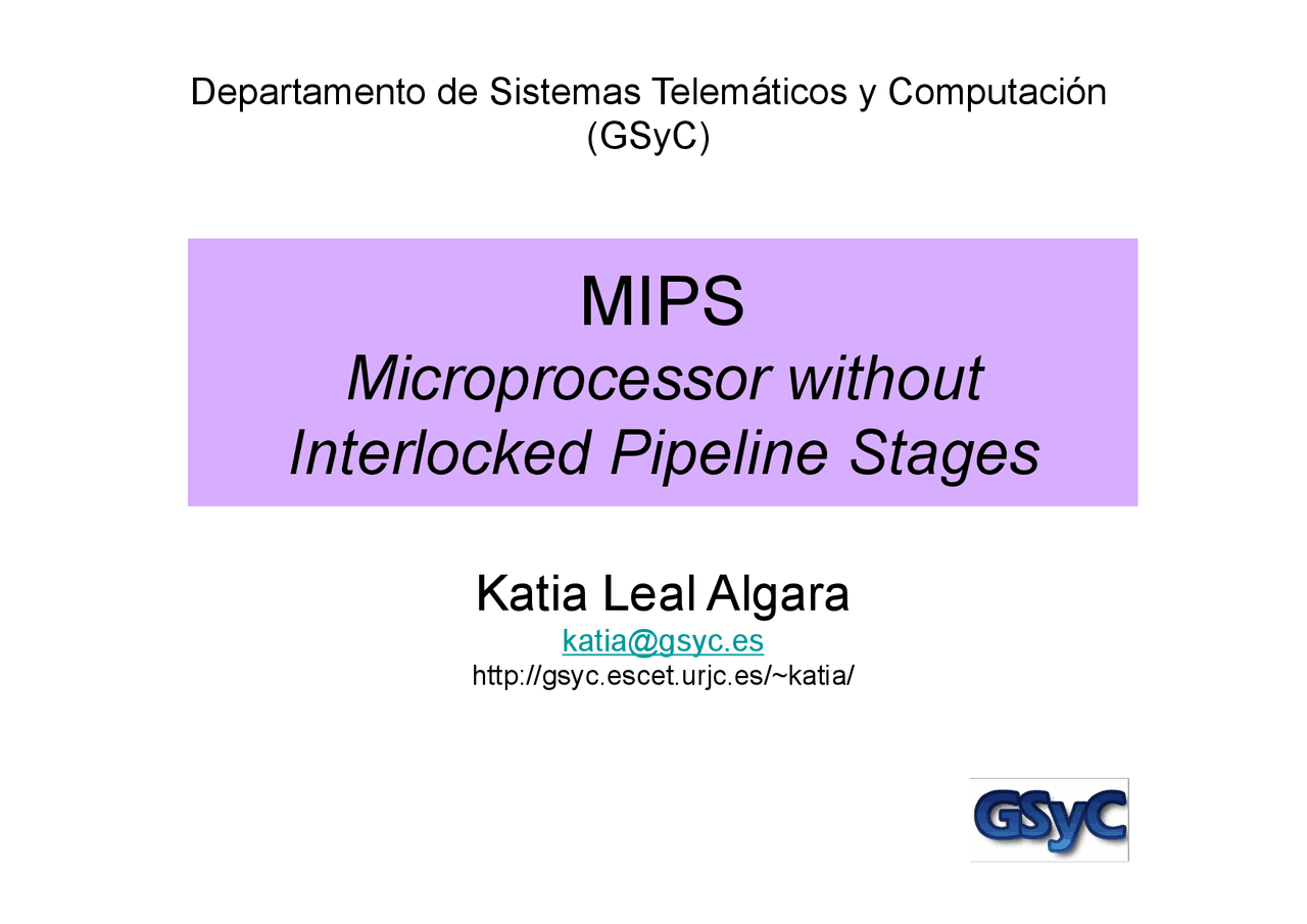Microprocessor without Interlocked Pipeline Stages (MIPS) Apuntes de