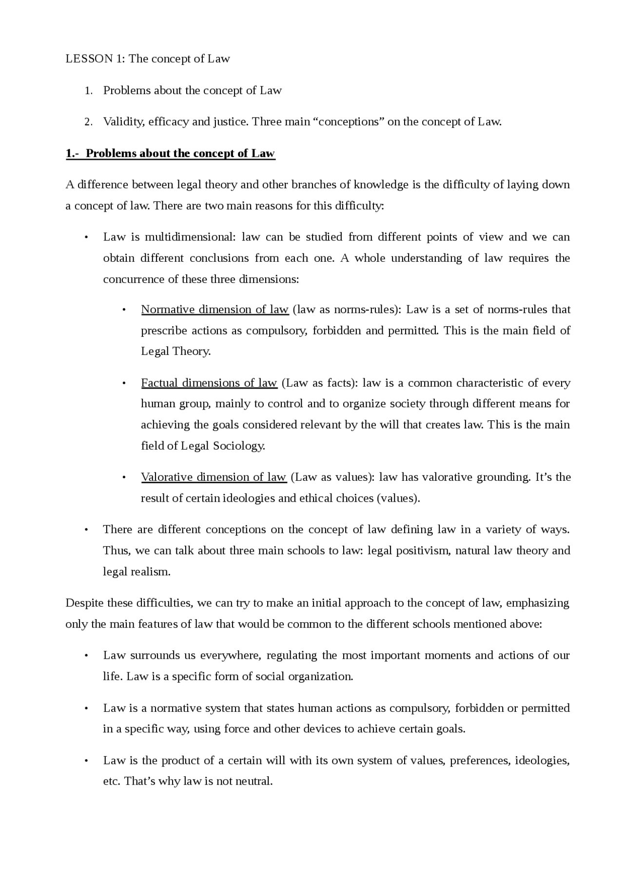 Theory of Law - Lesson 1 - Apuntes de Teoría del Derecho - Docsity