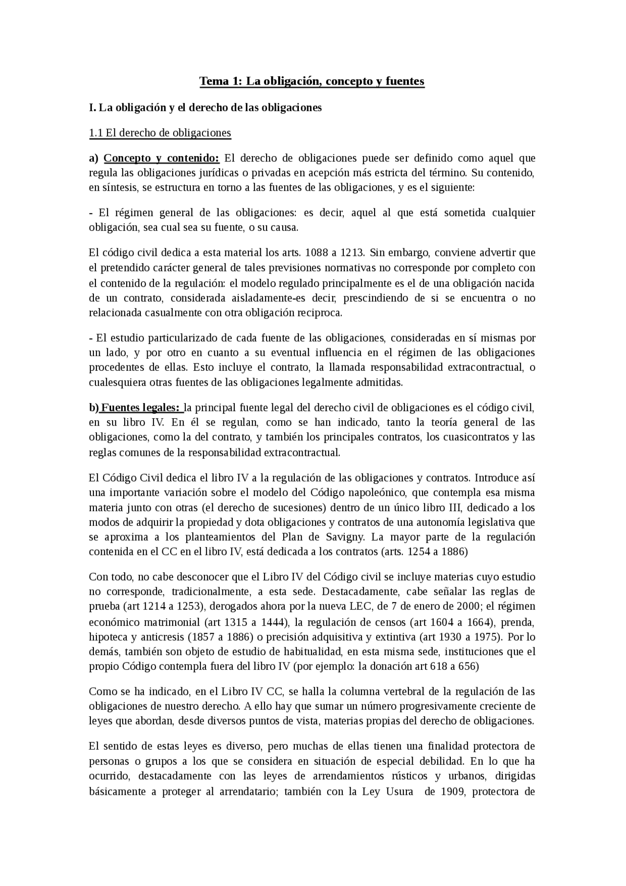 Tema 1: La obligación, concepto y fuentes - Appunti di Diritto Civile ...