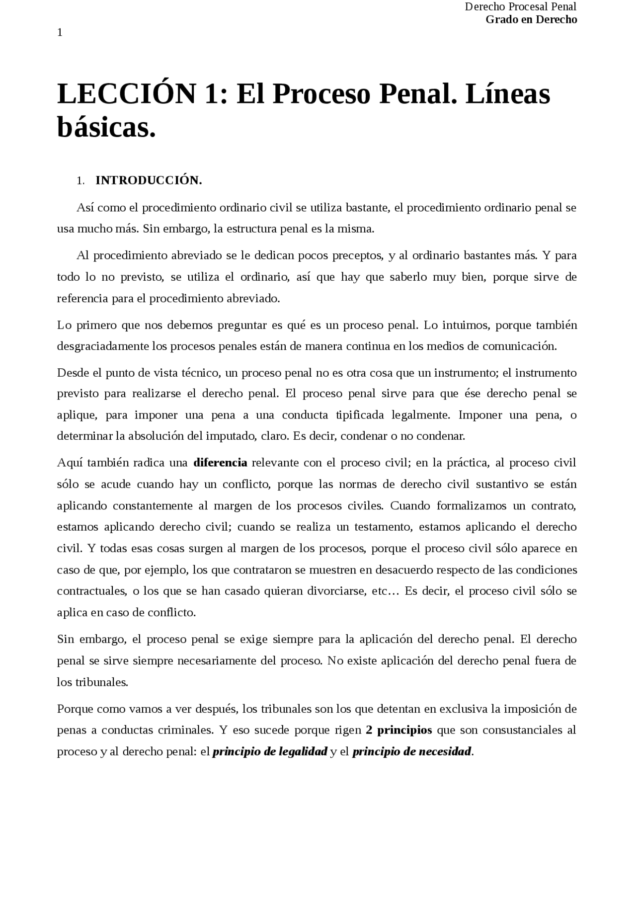 Procesal Penal, Tema 1 - Apuntes de Derecho Procesal Penal - Docsity