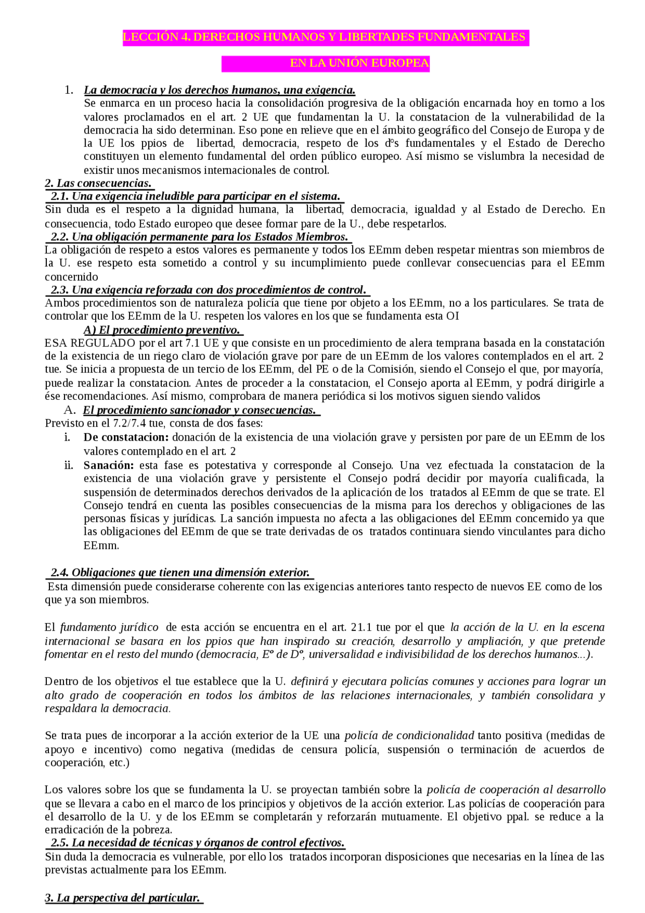 (URJC) Derecho de la Unión Europea -> TEMA 4 DERECHOS HUMANOS Y ...
