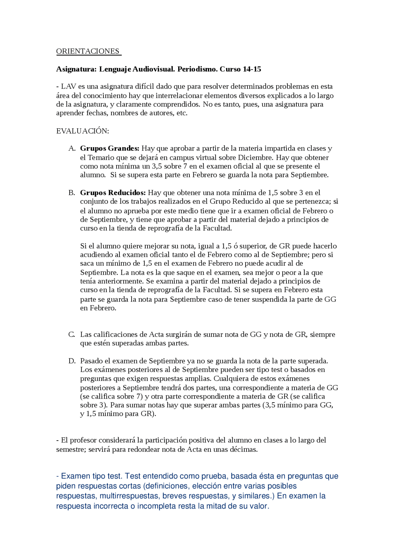 Orientaciones Lenguaje Audiovisual - Apuntes de Periodismo - Docsity