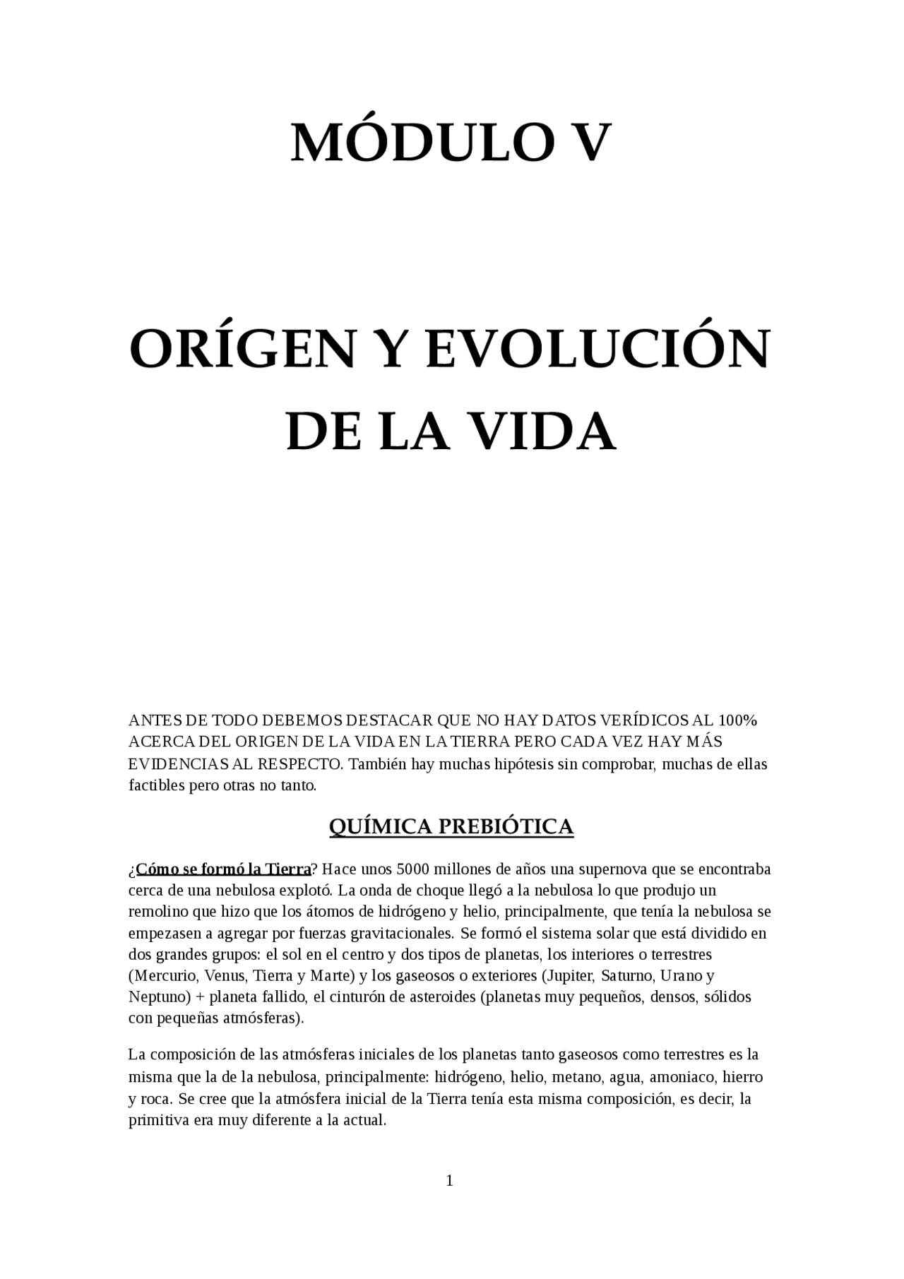 HBE- Origen y evolución de la vida - Apuntes de Biología - Docsity