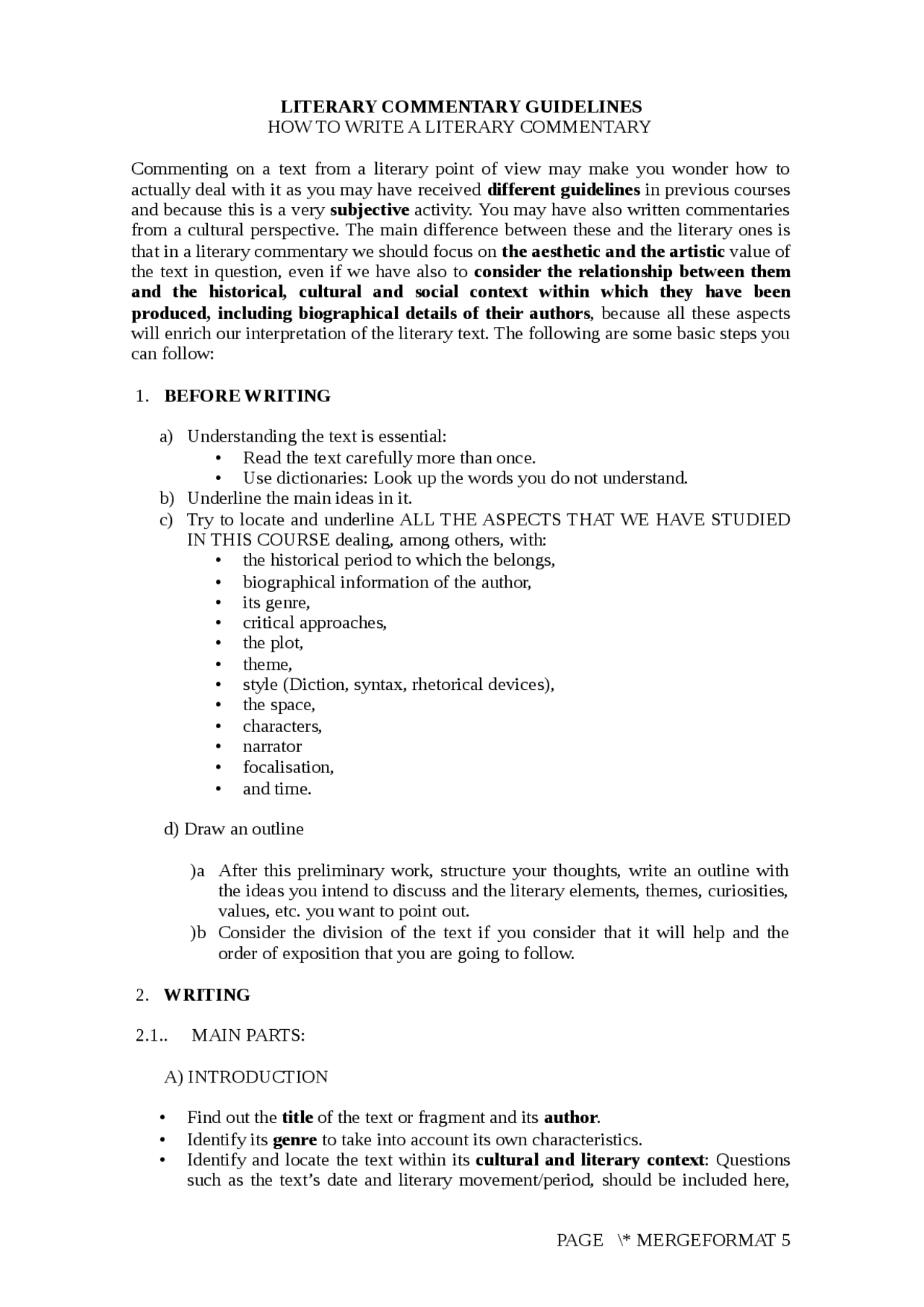 Literary commentary guidelines - Apuntes de Idioma Inglés - Docsity