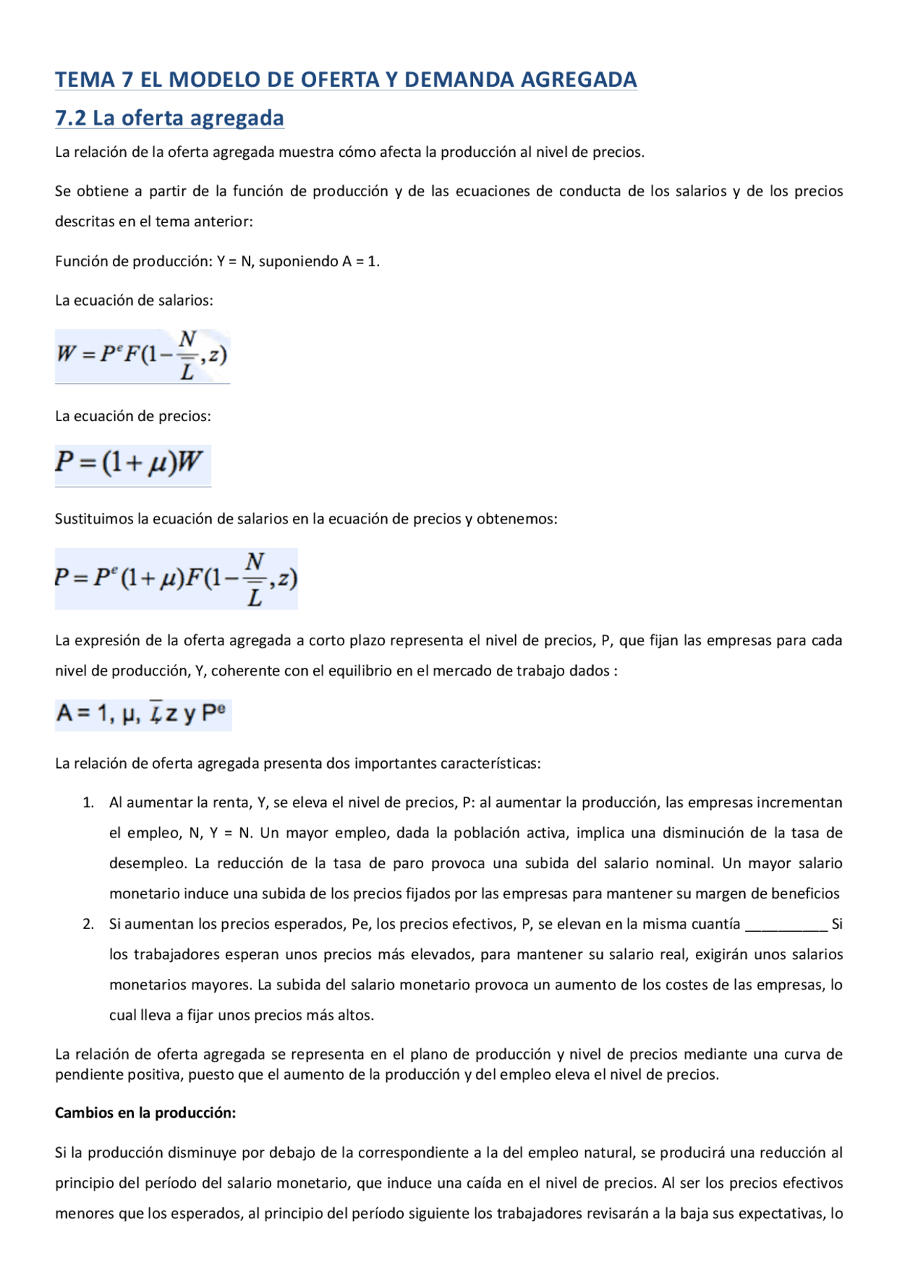 El modelo de oferta y demanda agregada - Apuntes de Macroeconomía - Docsity