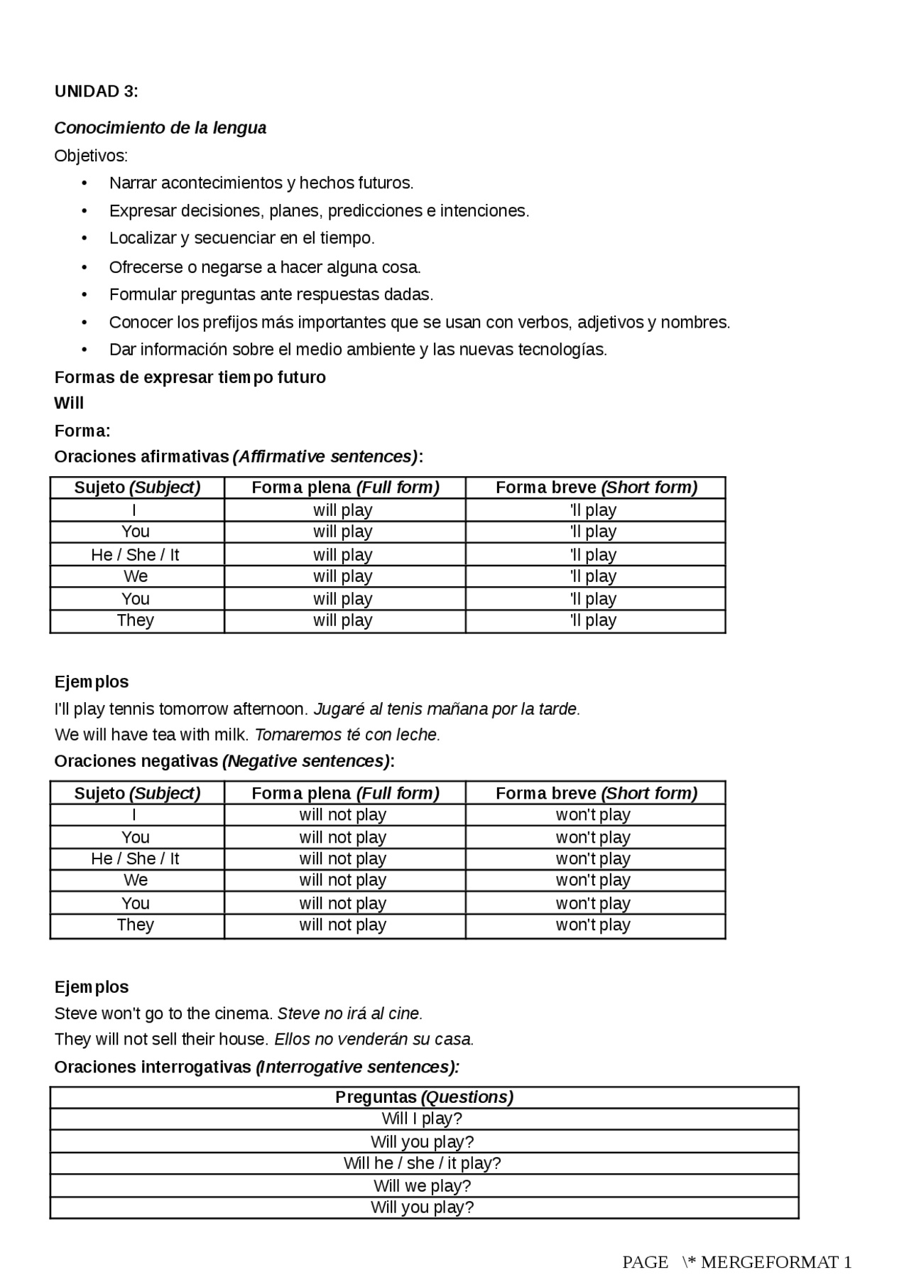 Unidad 3 ingles - Apuntes de Idioma Inglés | Docsity