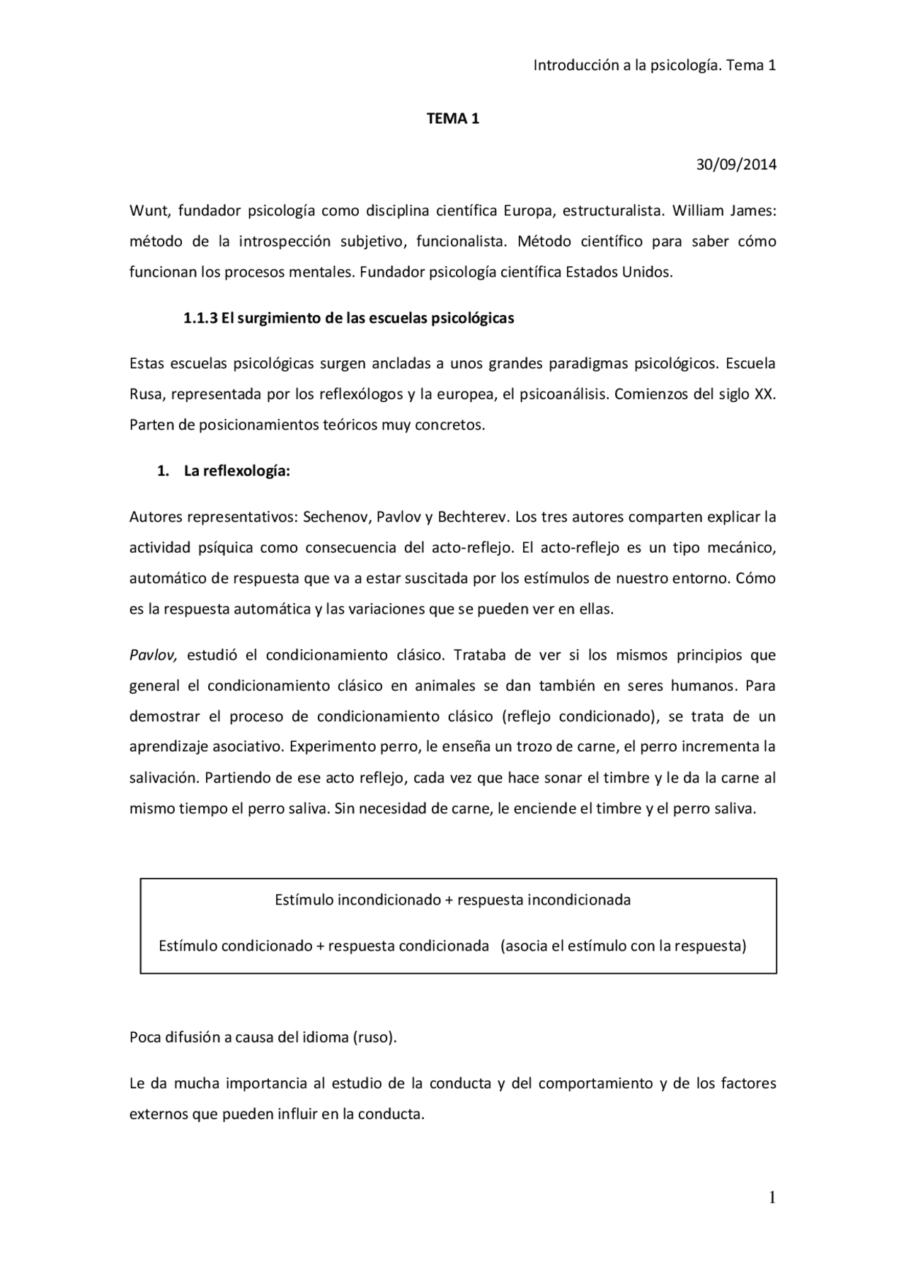 Introducción a la psicología. Tema 1 TEMA 1 30/09/2014 Wunt, fundador ...