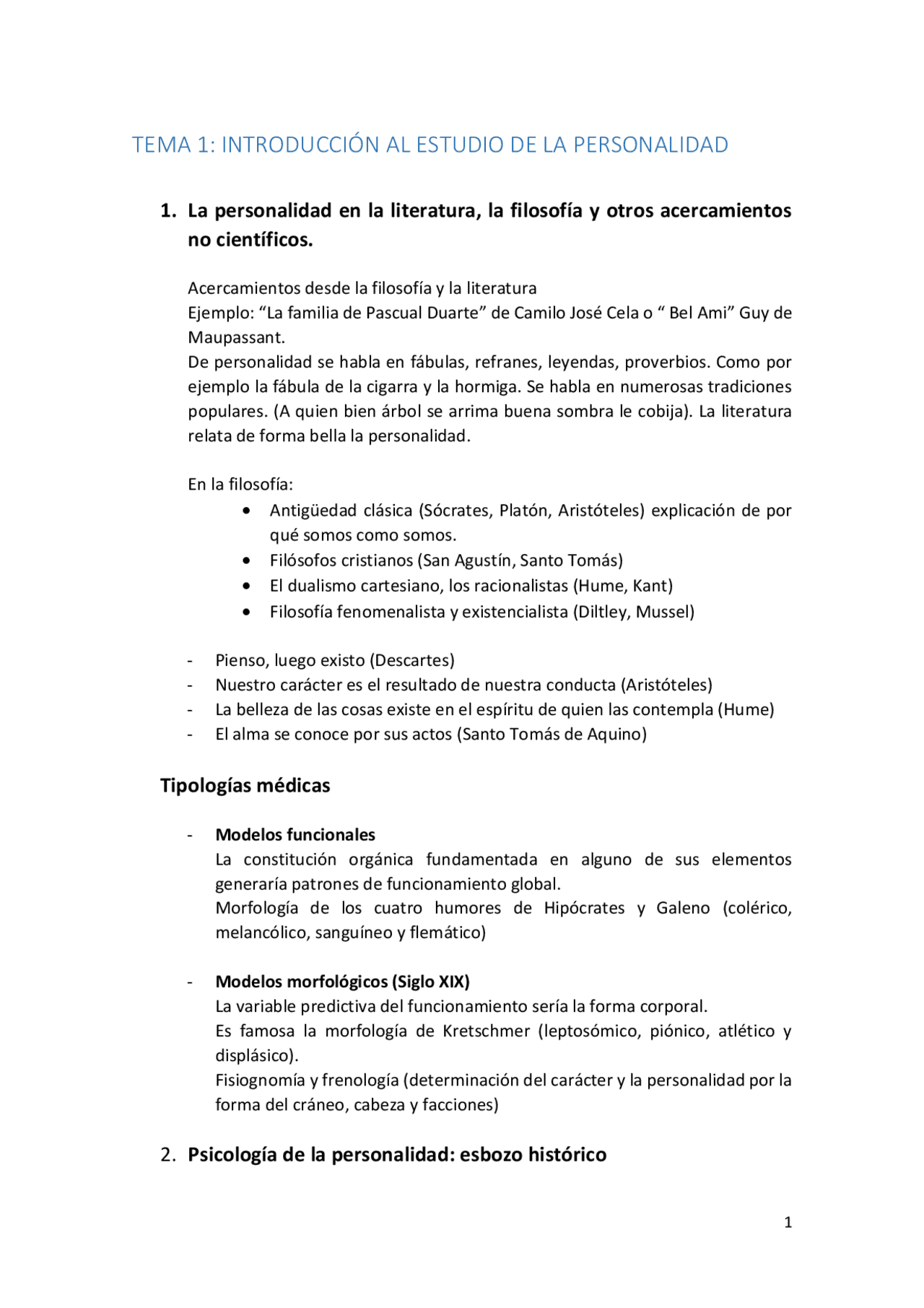TEMA 1: INTRODUCCIÓN AL ESTUDIO DE LA PERSONALIDAD La per - Apuntes de ...