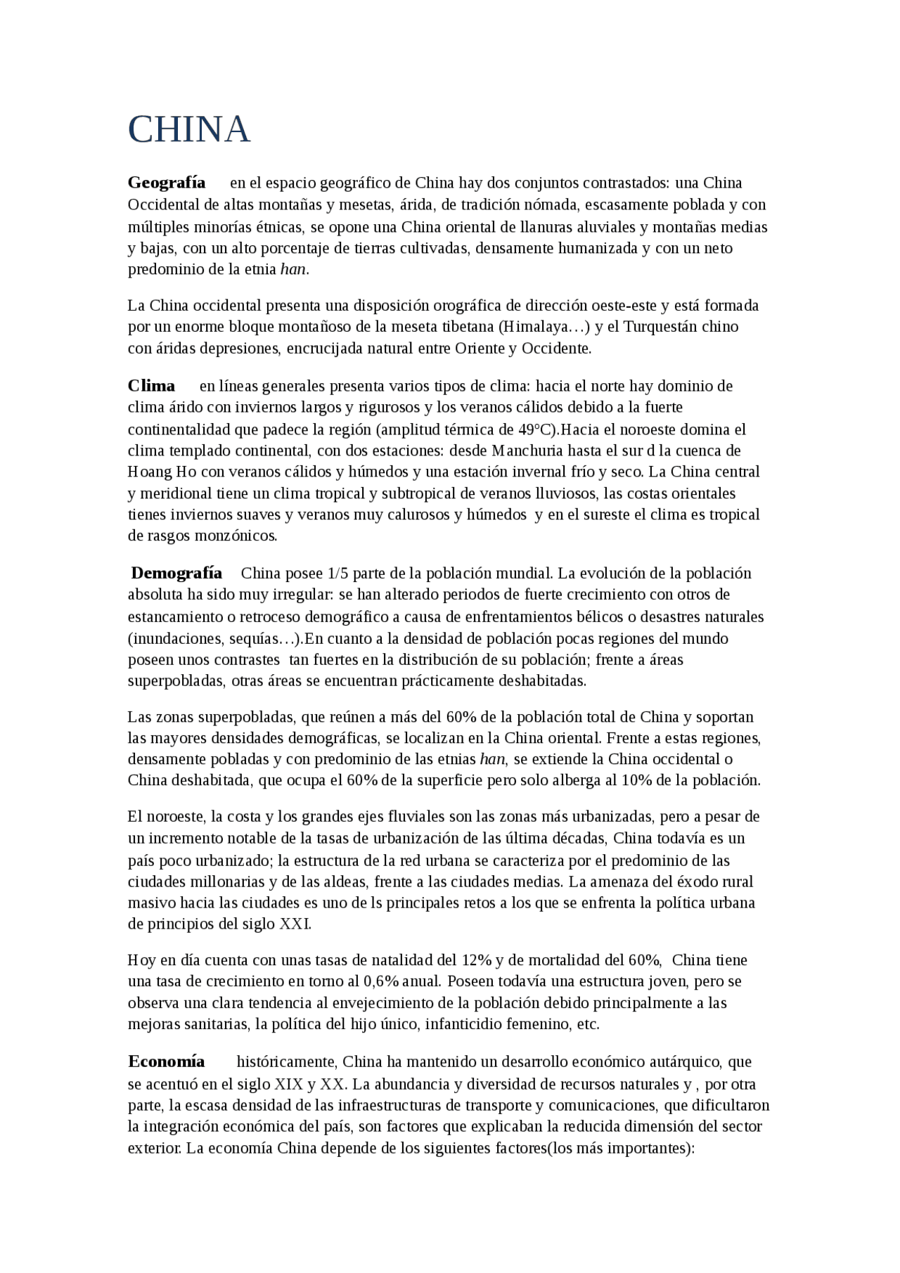 CHINA Geografía Clima Demografía Economía - Apuntes de Geografía ...