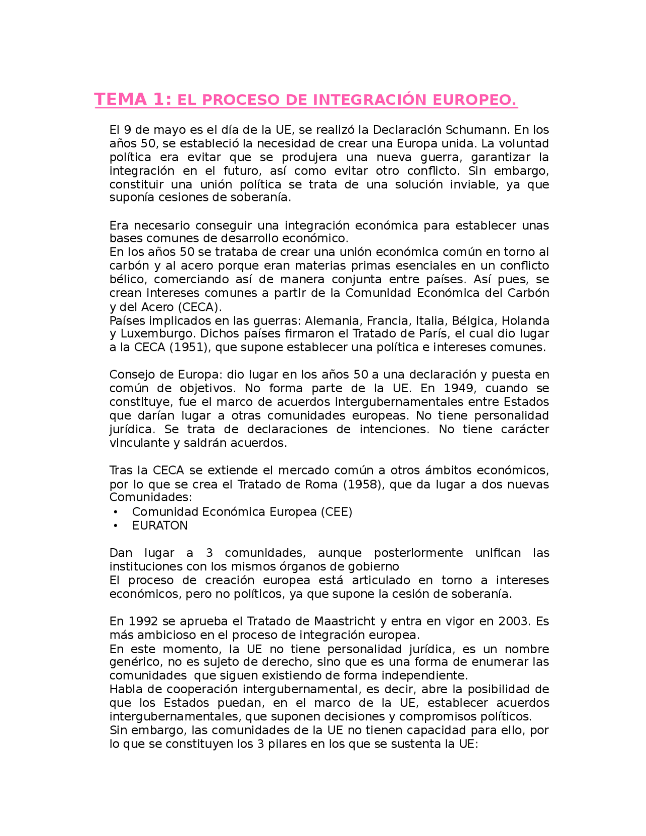 TEMA 1 EL PROCESO DE INTEGRACIÓN EUROPEO : LA UNIÓN EUROPEA - Apuntes ...