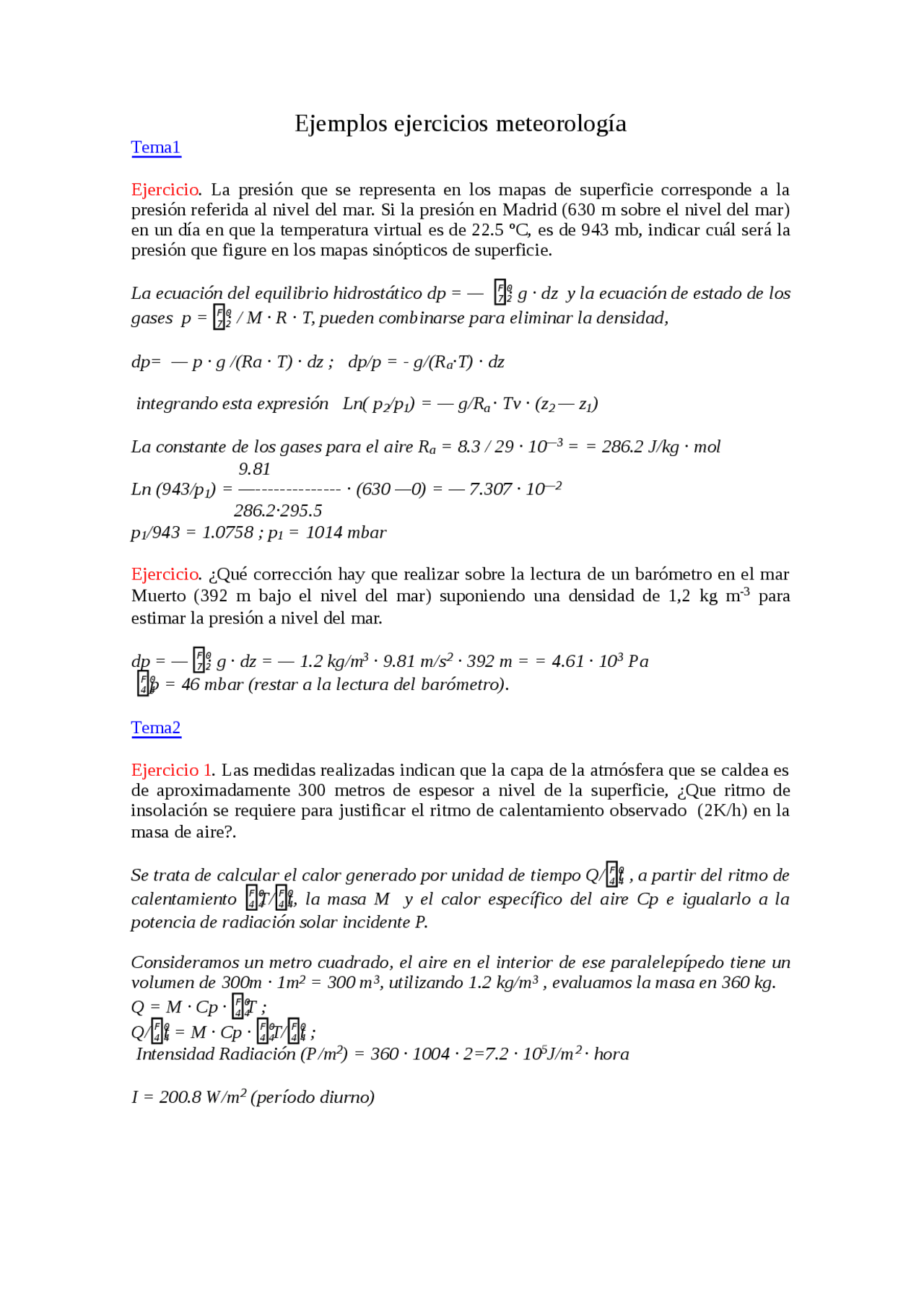 Ejemplos Ejercicios Meteorologia Ejercicios De Ciencias Ambientales Docsity