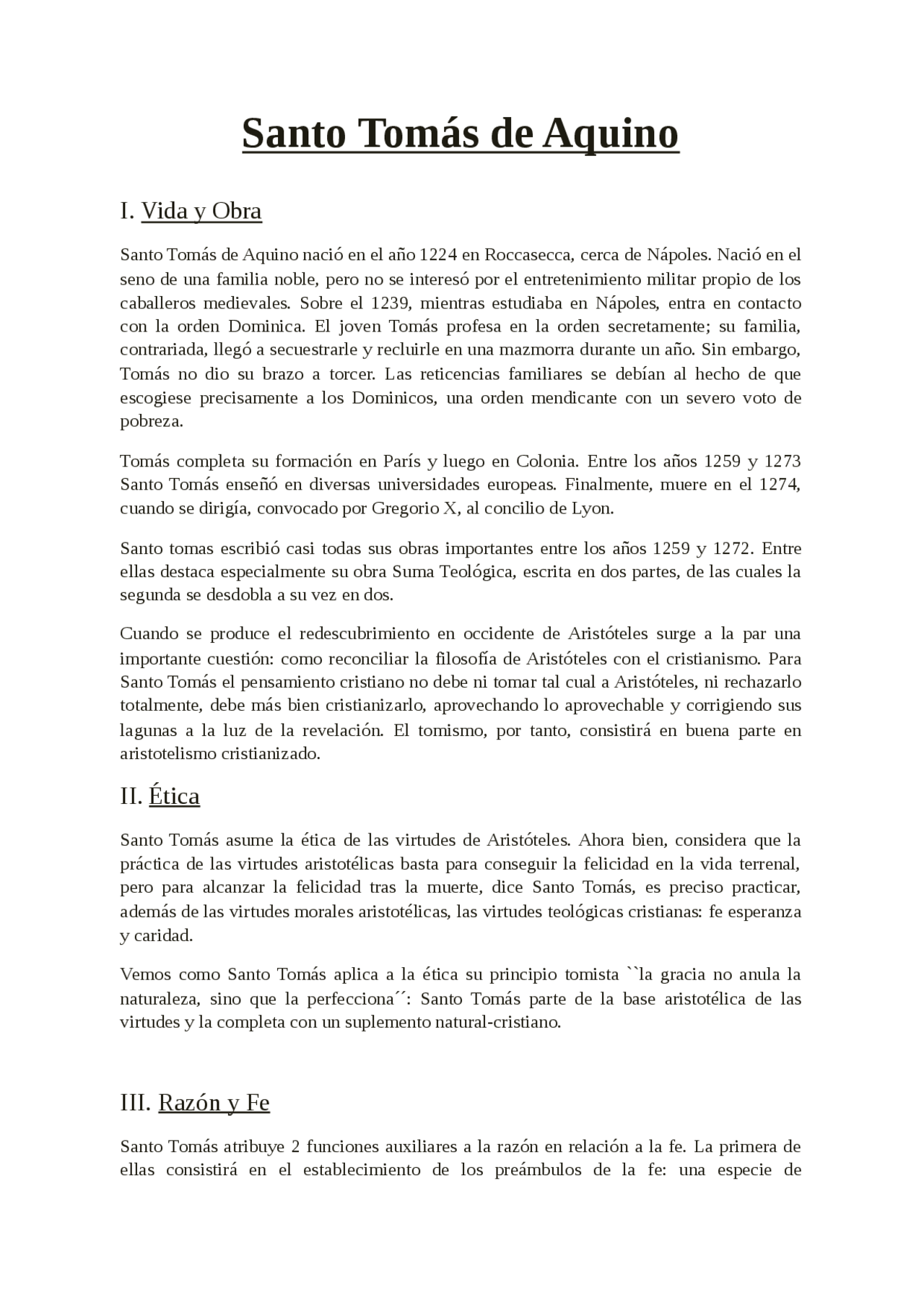 Santo Tomas De Aquino I Vida Y Obra Ii Etica Iii Razon Y Fe Apuntes De Filosofia Del Derecho Docsity