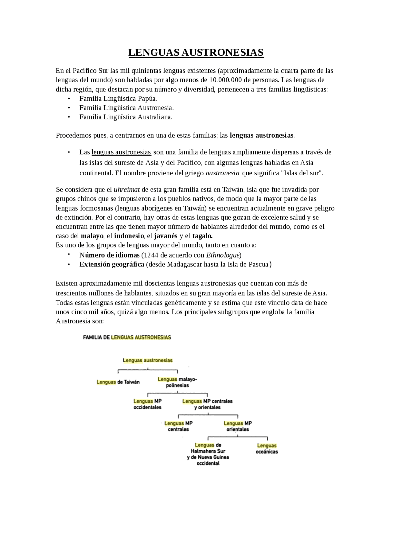 Lenguas Austronesias. Apuntes de Lingüística Docsity