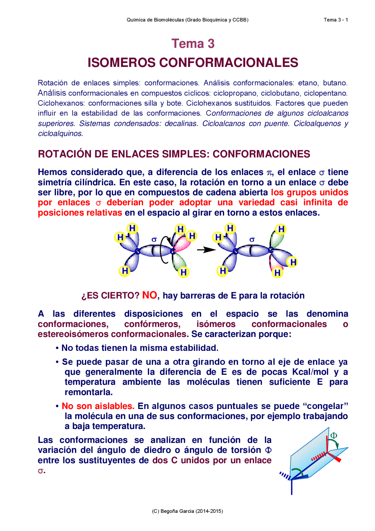 Isómeros conformacionales - Apuntes de Química - Docsity