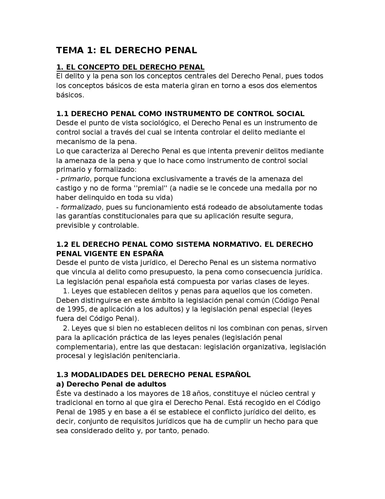 (UGR) DERECHO PENAL 1 -> tema 1 concepto derecho penal - Apuntes de ...